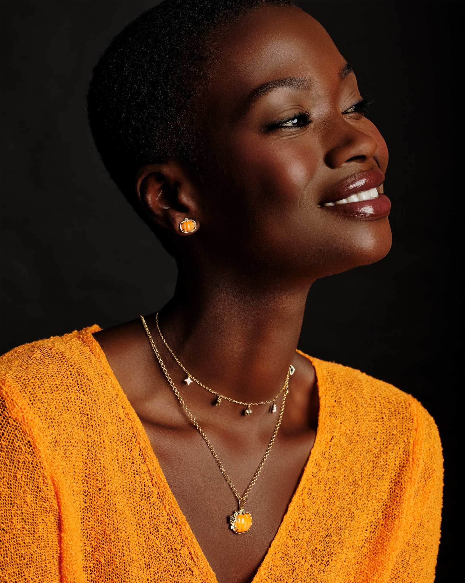 Pumpkin Gold Long Pendant Necklace