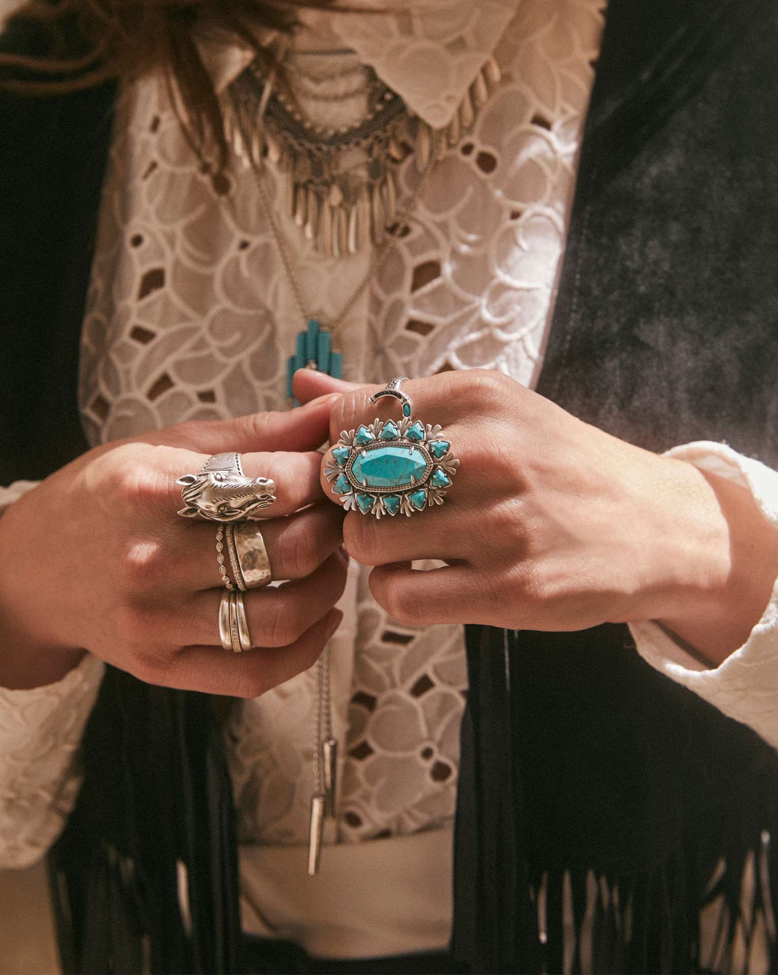 Havana Vintage Silver Cocktail Ring in Variegated Turquoise Magnesite