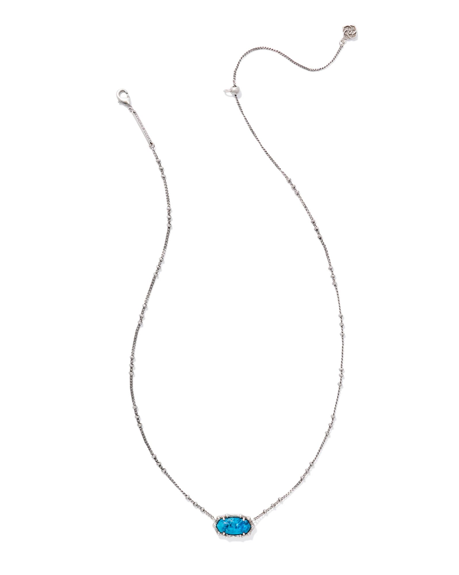 Elisa Vintage Silver Bamboo Frame Short Pendant Necklace Variegated Indigo Magnesite