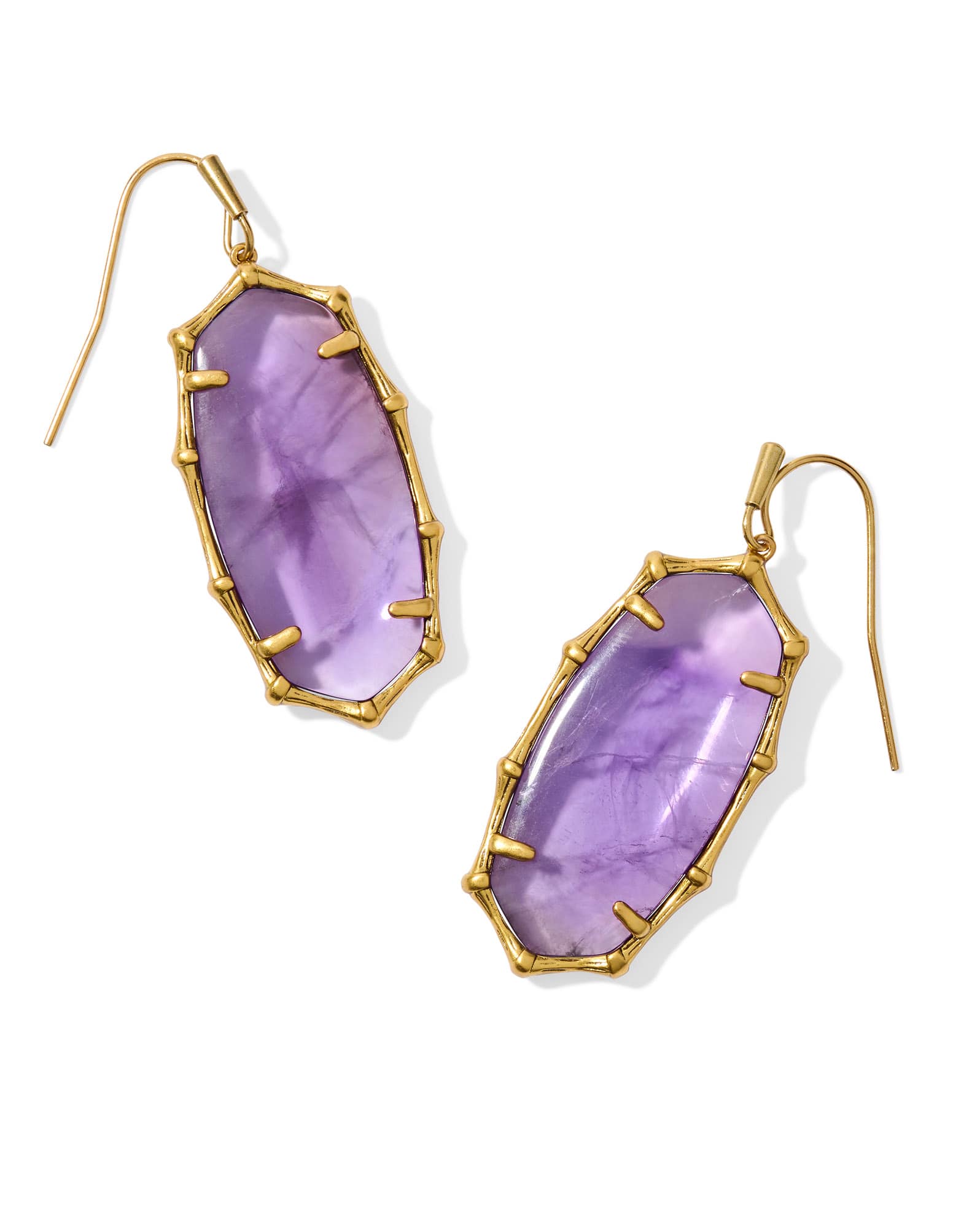 Elle Vintage Gold Bamboo Frame Drop Earrings in Dark Purple Amethyst