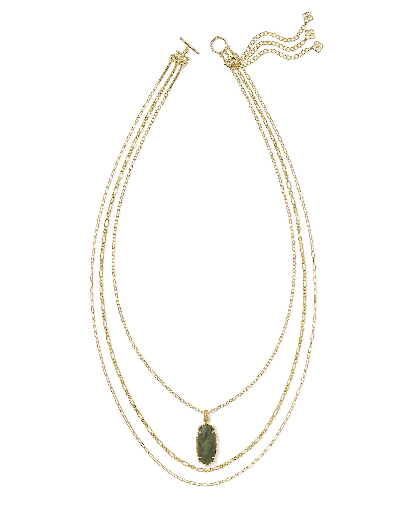Elle Vintage Gold Bamboo Frame Triple Strand Necklace in Sage Serpentine