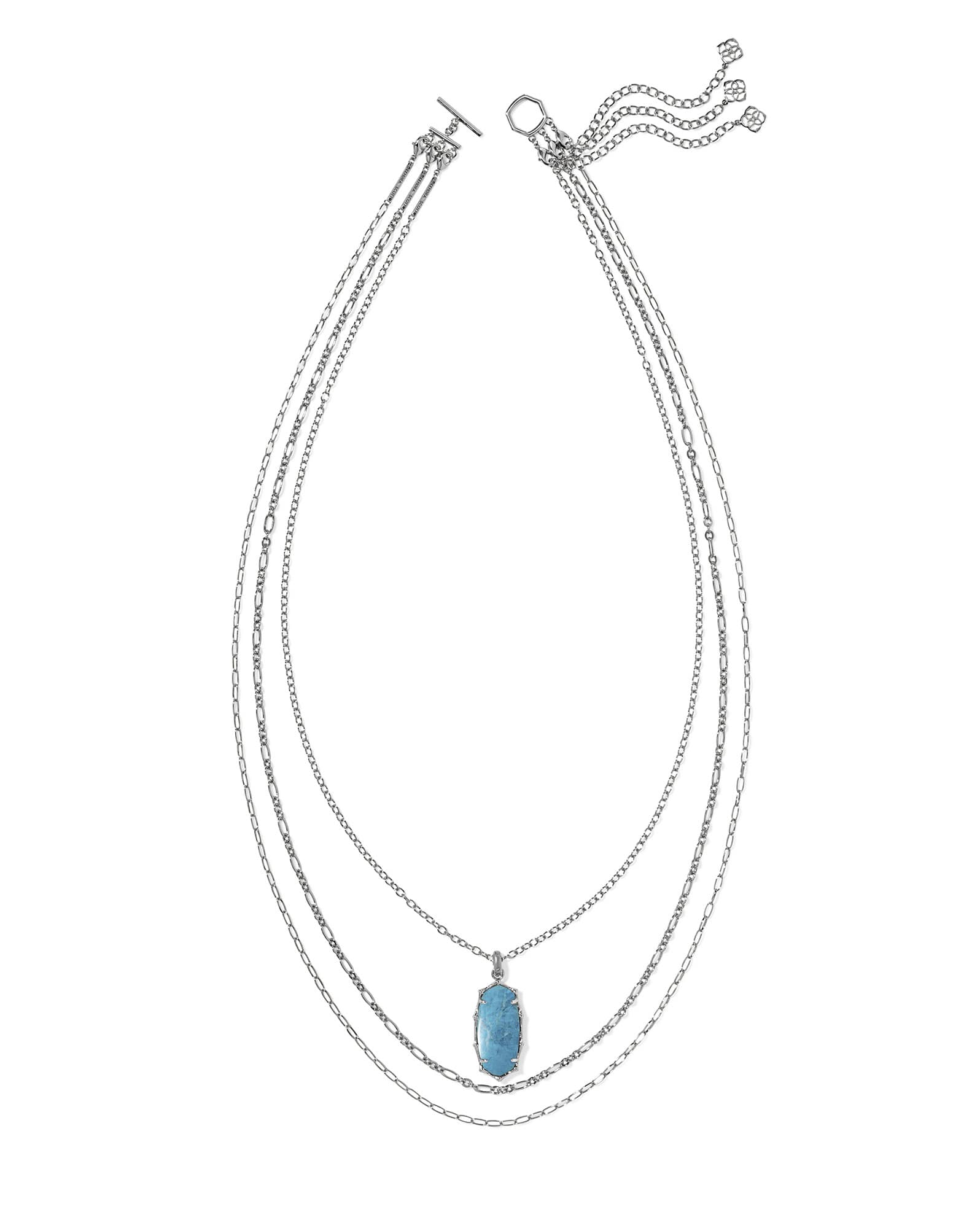 Elle Vintage Silver Bamboo Frame Triple Strand Necklace in Variegated Indigo Magnesite