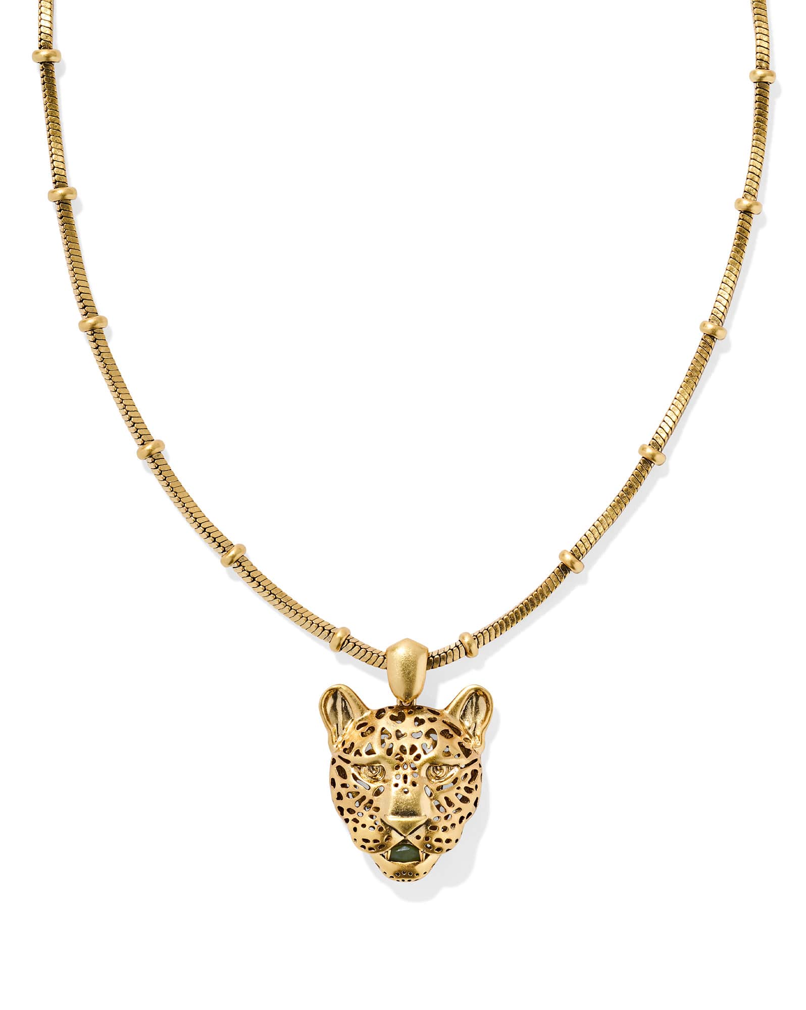 Maura Vintage Gold Jaguar Short Pendant Necklace in Sage Serpentine
