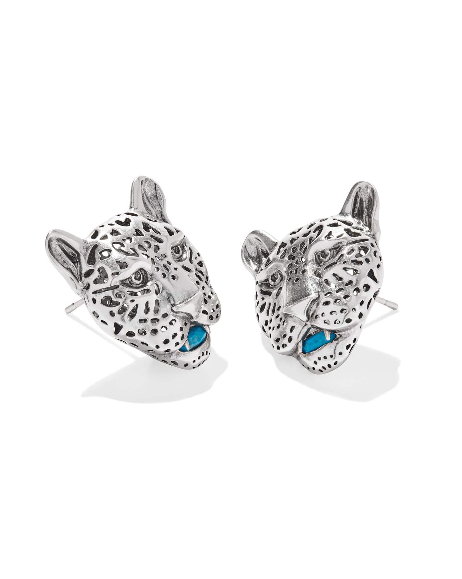 Maura Vintage Silver Jaguar Statement Stud Earrings in Variegated Indigo Magnesite