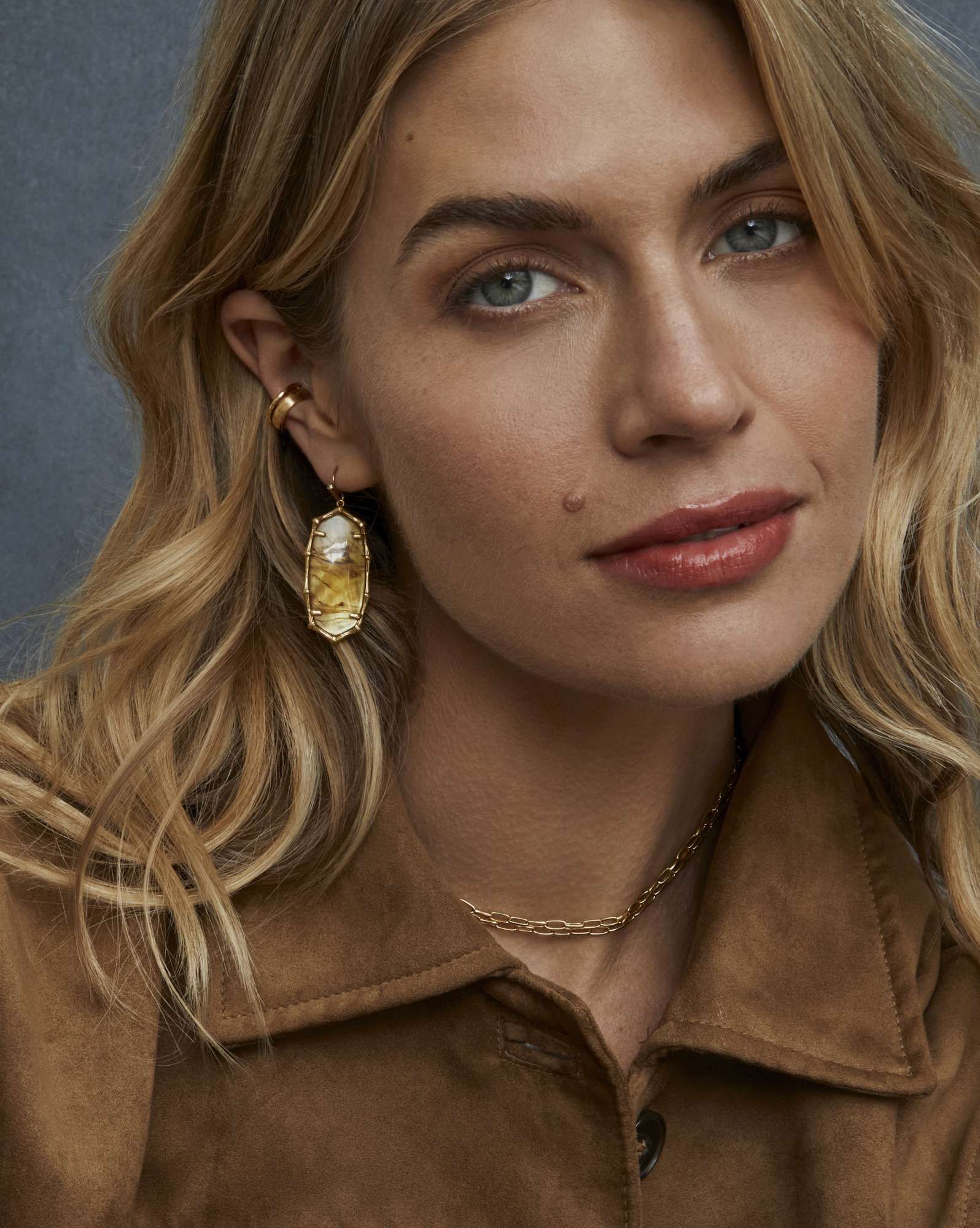 Elle Vintage Gold Bamboo Frame Drop Earrings in Marbled Amber Illusion