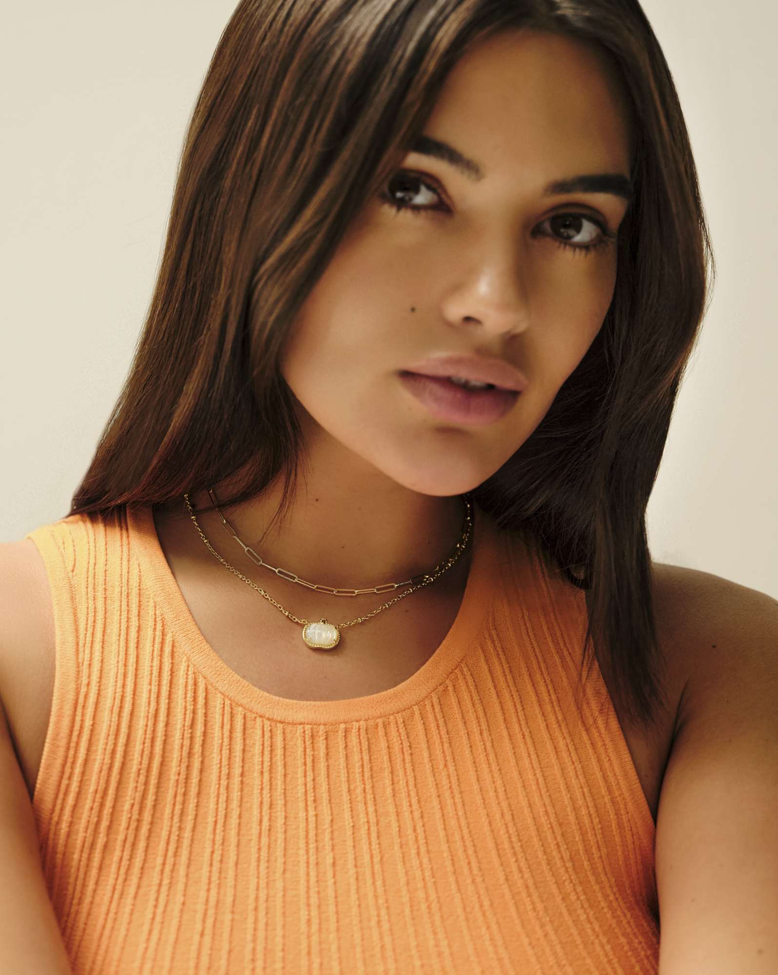 Pumpkin Gold Short Pendant Necklace in Ivory Mother-of-Pearl