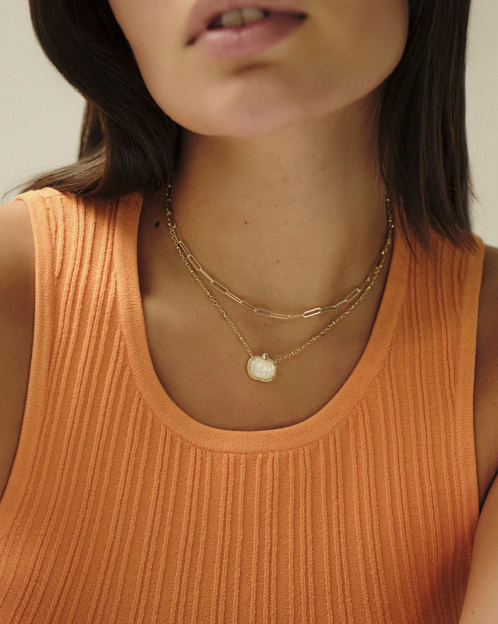 Pumpkin Gold Short Pendant Necklace in Ivory Mother-of-Pearl