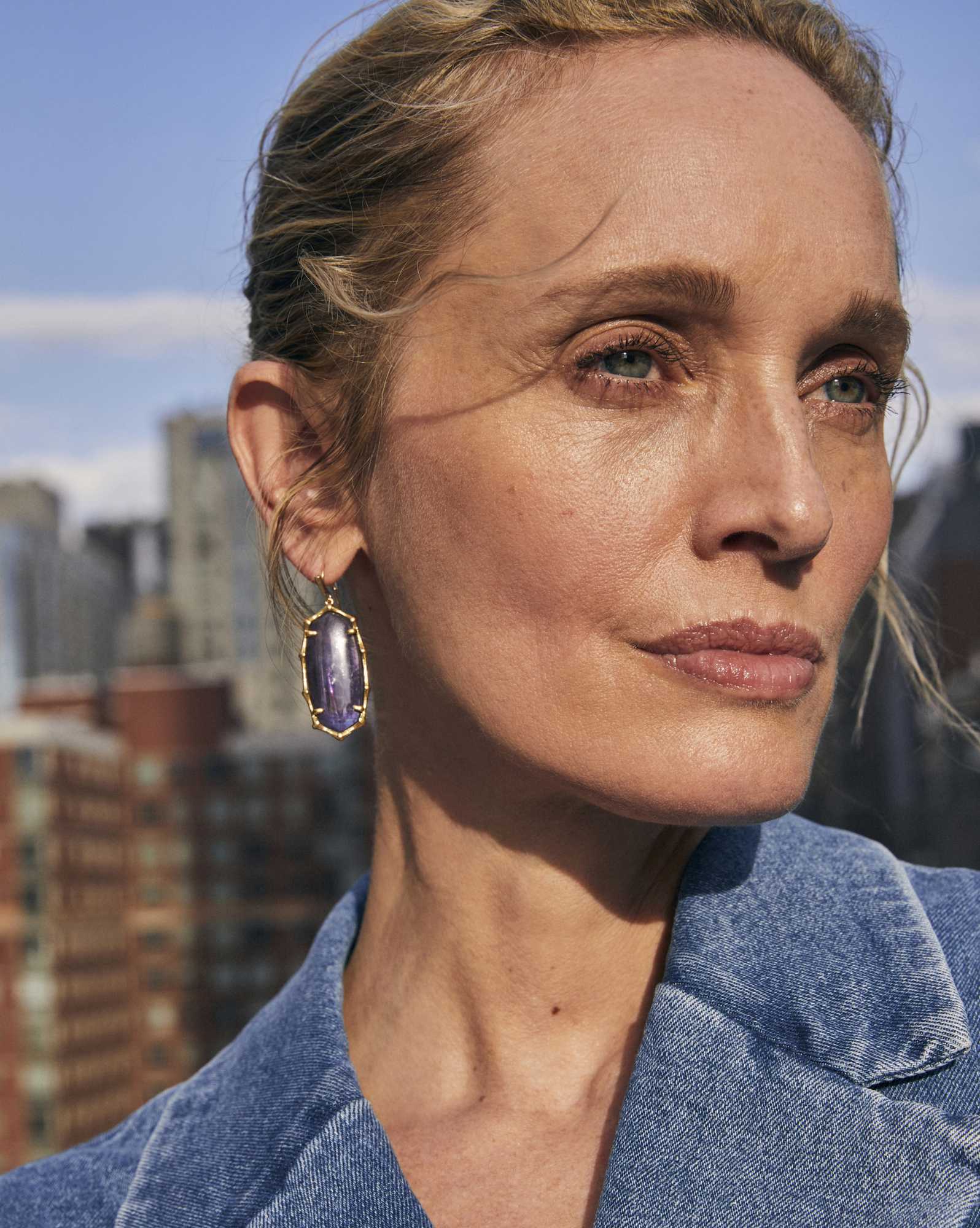 Elle Vintage Gold Bamboo Frame Drop Earrings in Dark Purple Amethyst