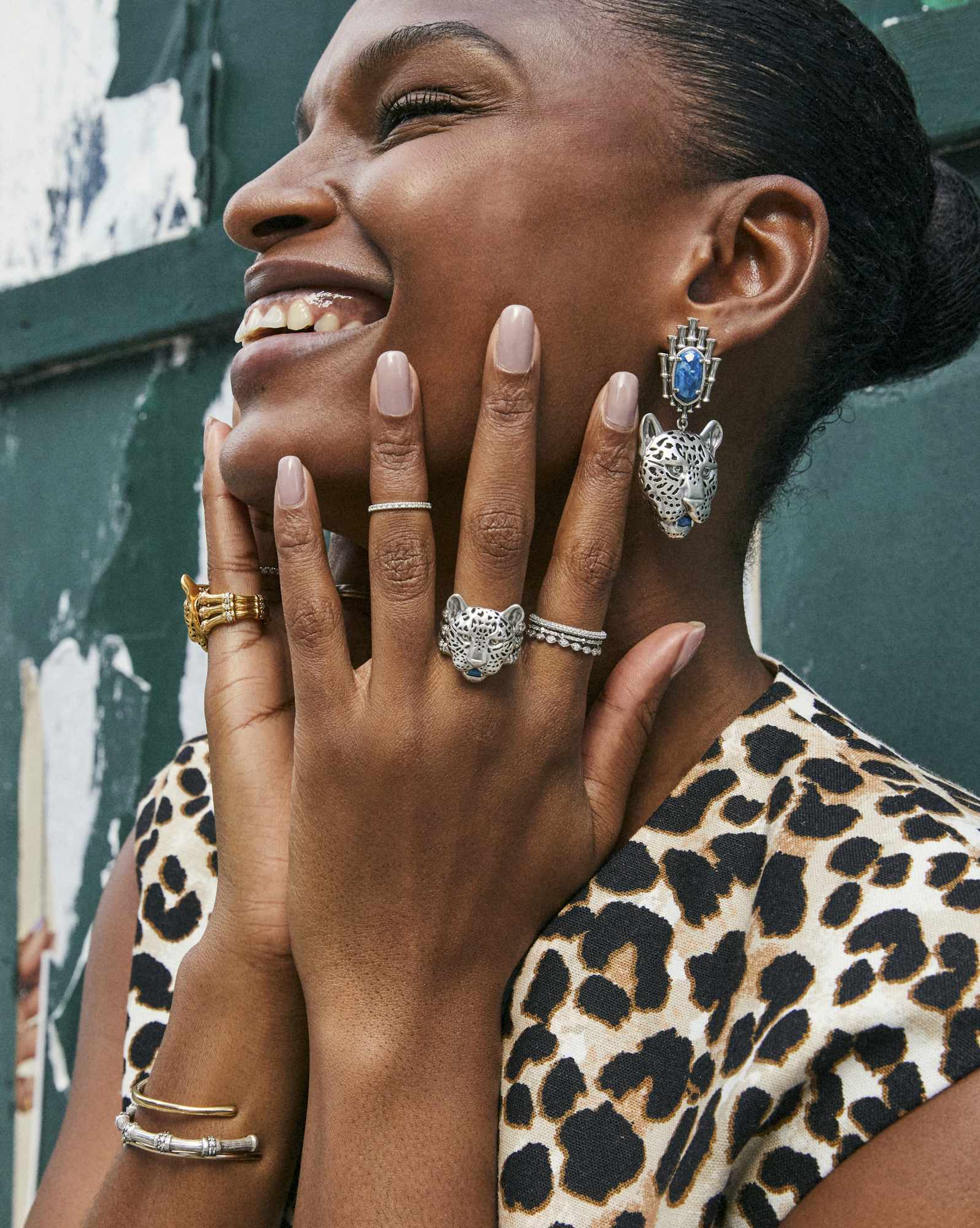 Maura Vintage Silver Jaguar Statement Earrings in Variegated Indigo Magnesite