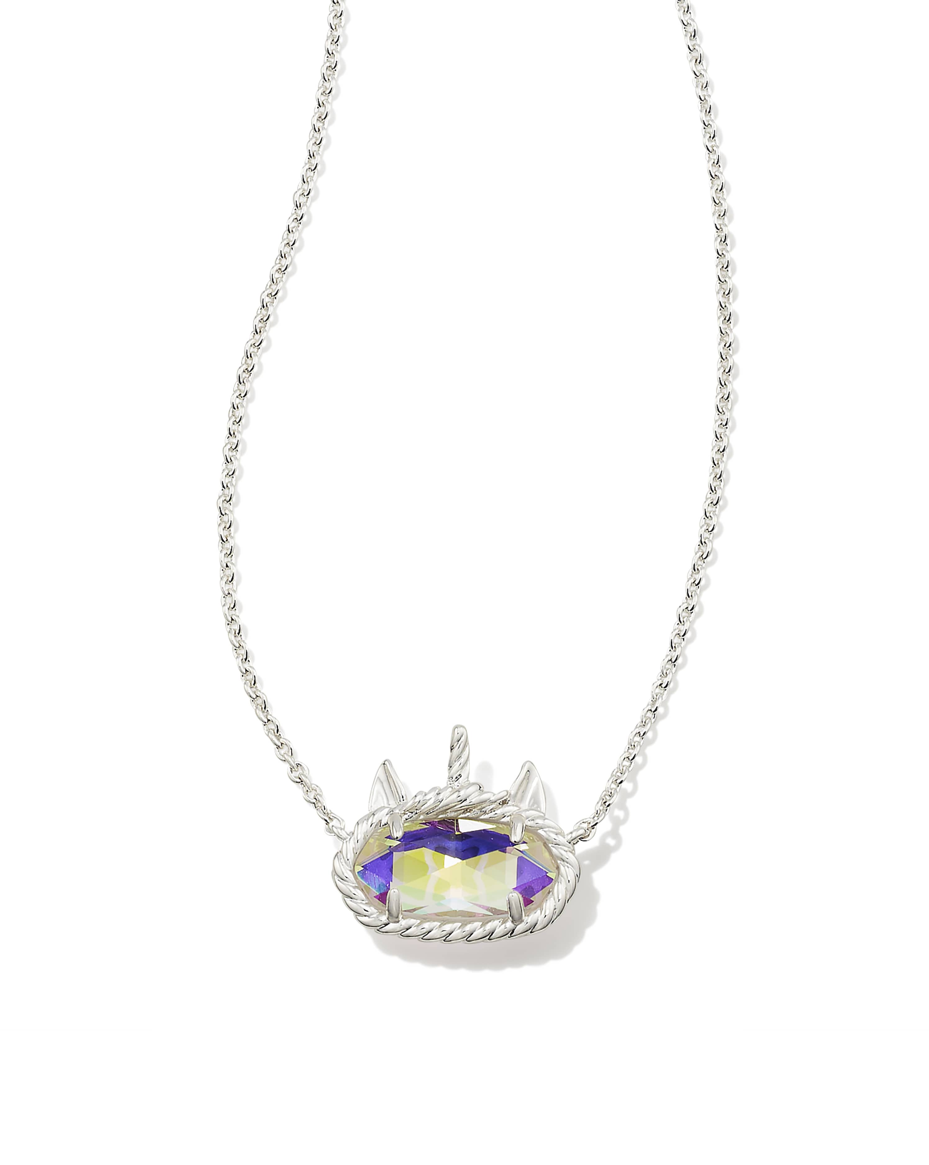 Elisa Unicorn Bright Silver Short Pendant Necklace in Dichroic Glass