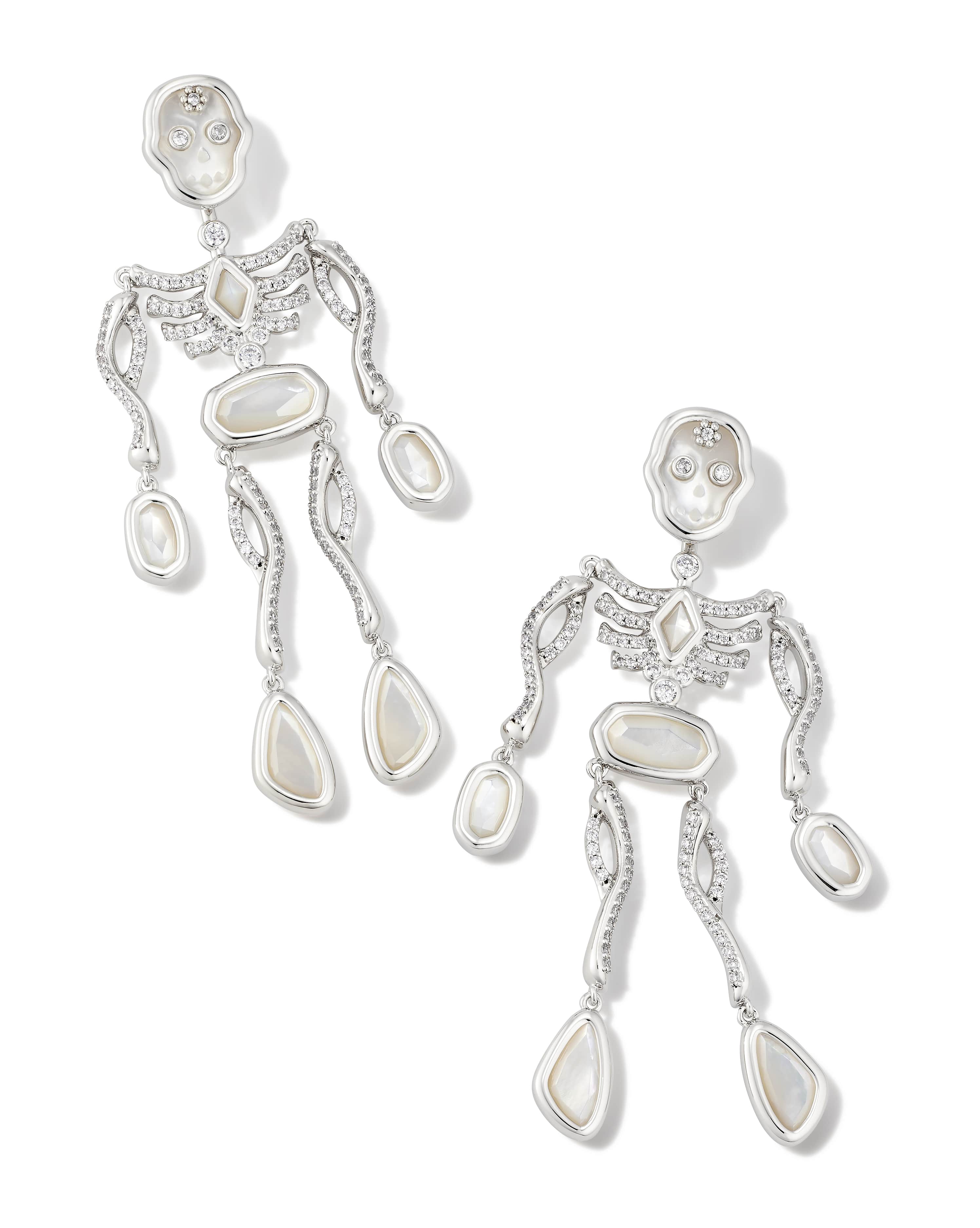 Skeleton Convertible Silver Statement Earrings in Ivory Mother-of-Pearl