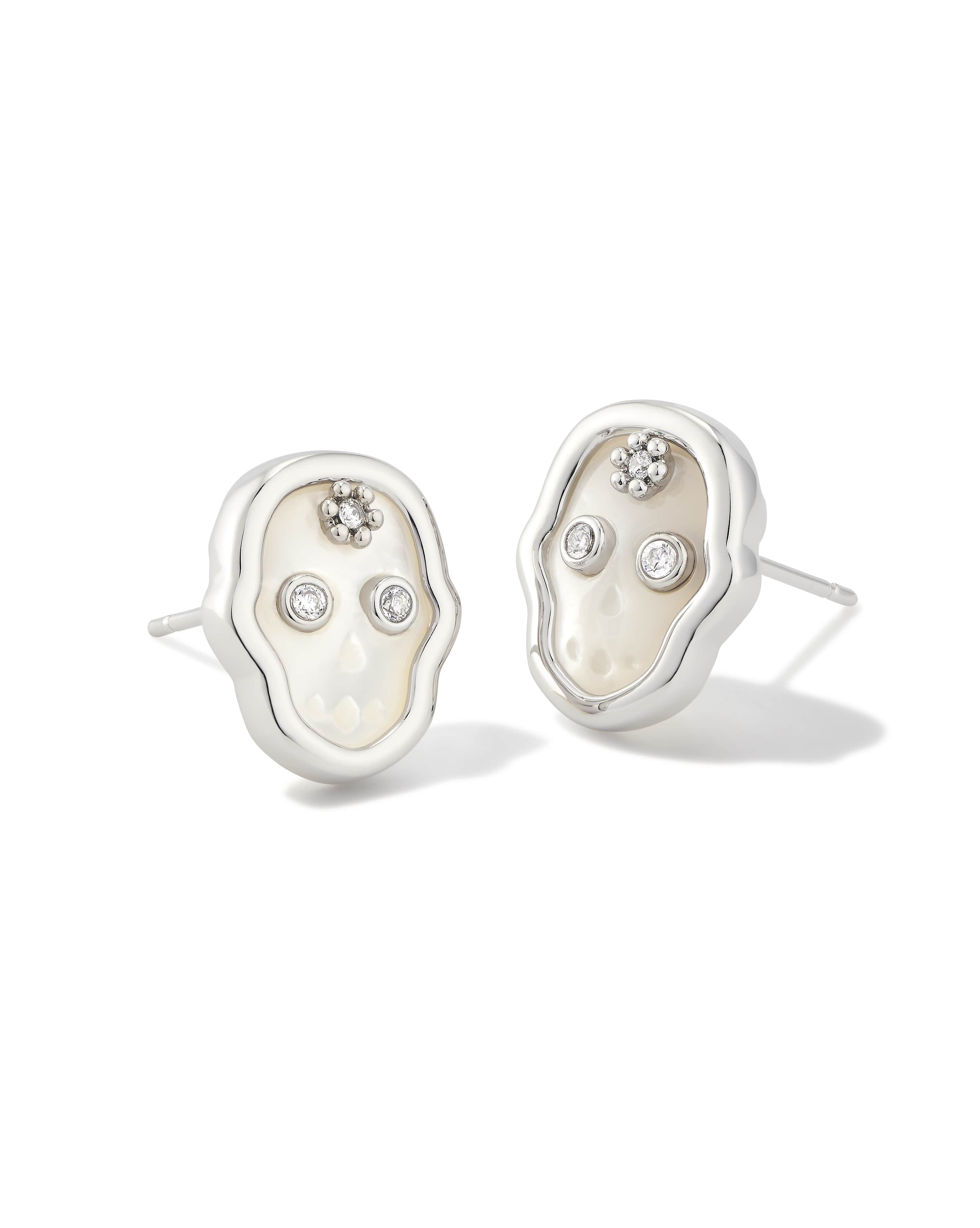 Skeleton Convertible Silver Statement Earrings in Ivory Mother-of-Pearl