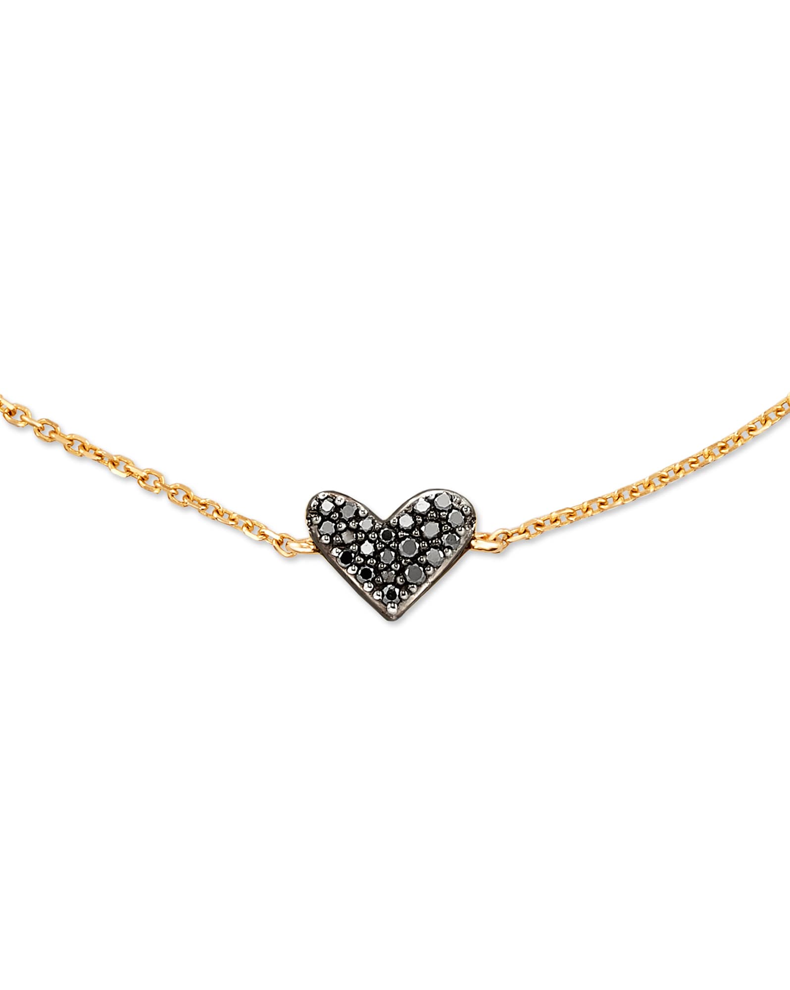 Heart 14k Yellow Gold Delicate Chain Bracelet in Black Diamond