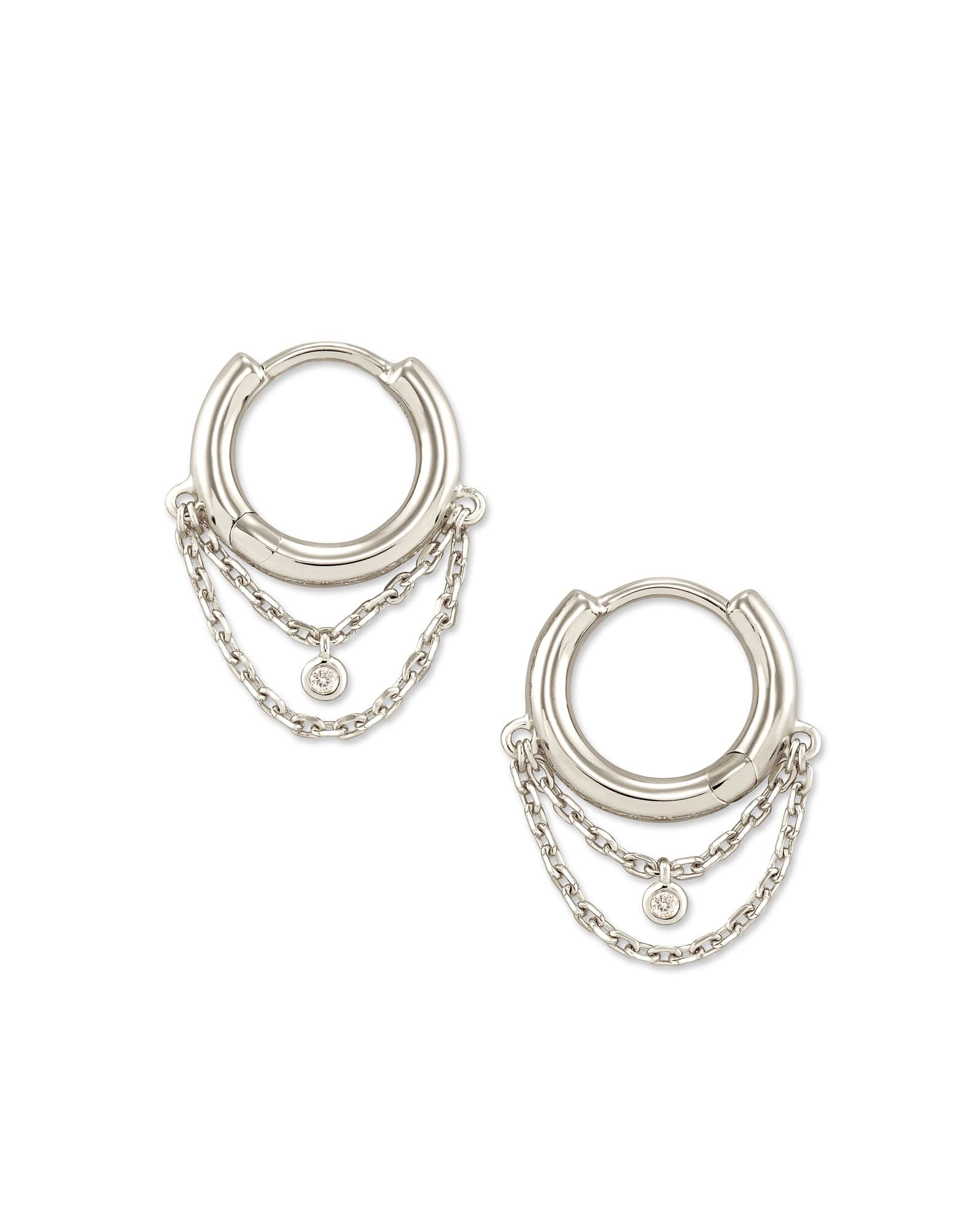 Davina Sterling Silver Huggie Earrings in White Diamond