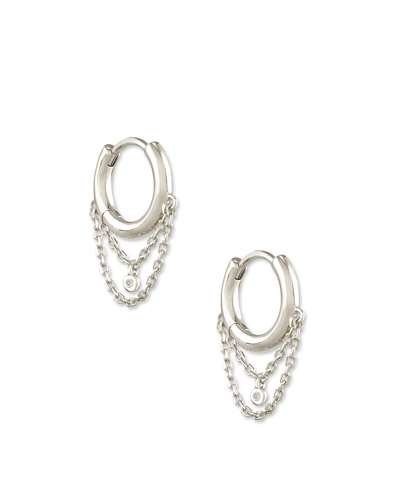 Davina Sterling Silver Huggie Earrings in White Diamond