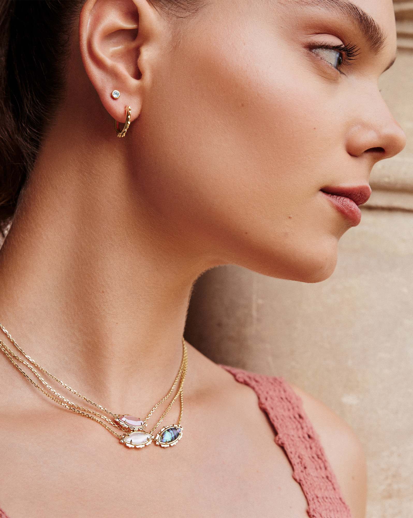 Genevieve Gold Short Pendant Necklace in Abalone