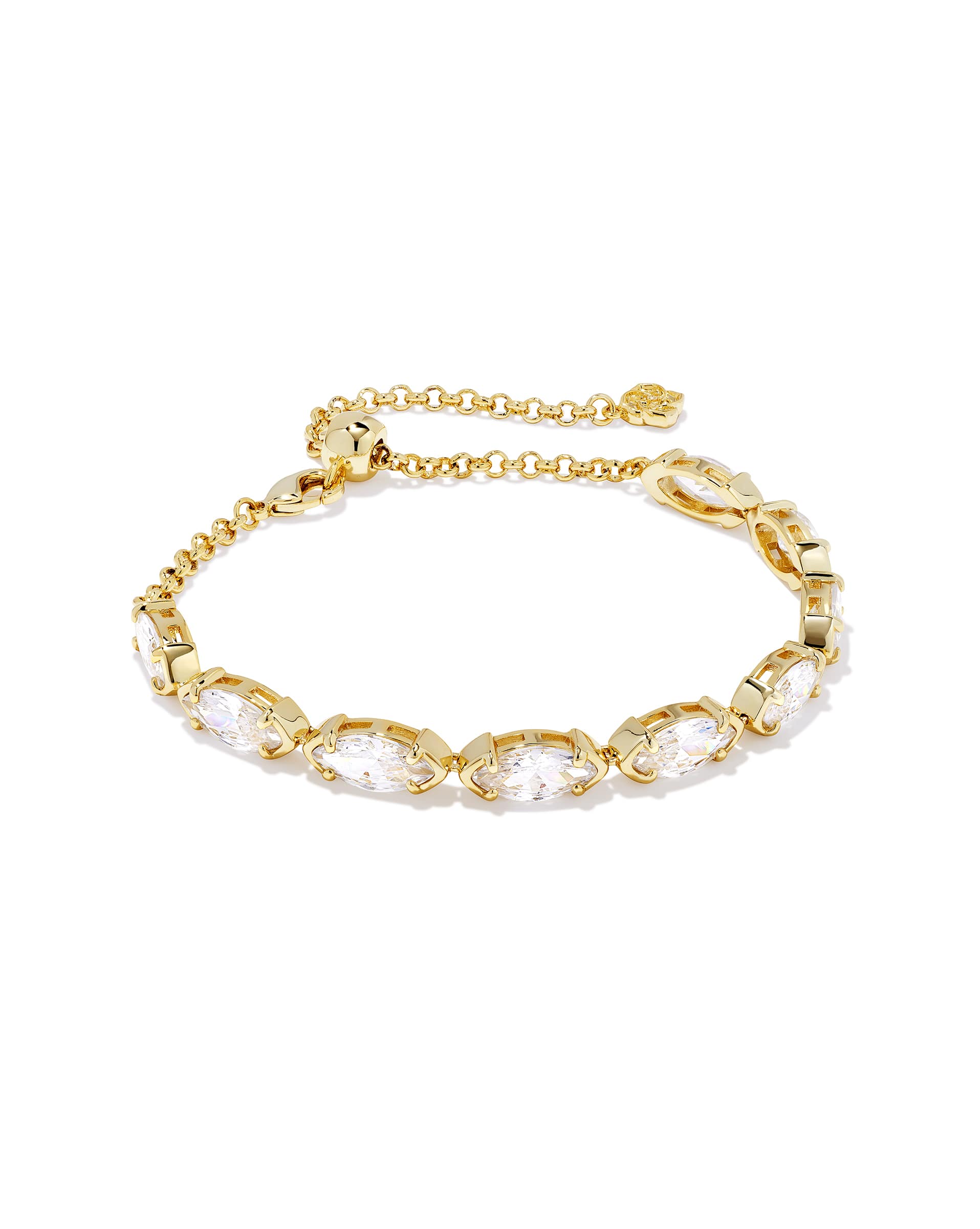Genevieve Gold Delicate Chain Bracelet in White Crystal
