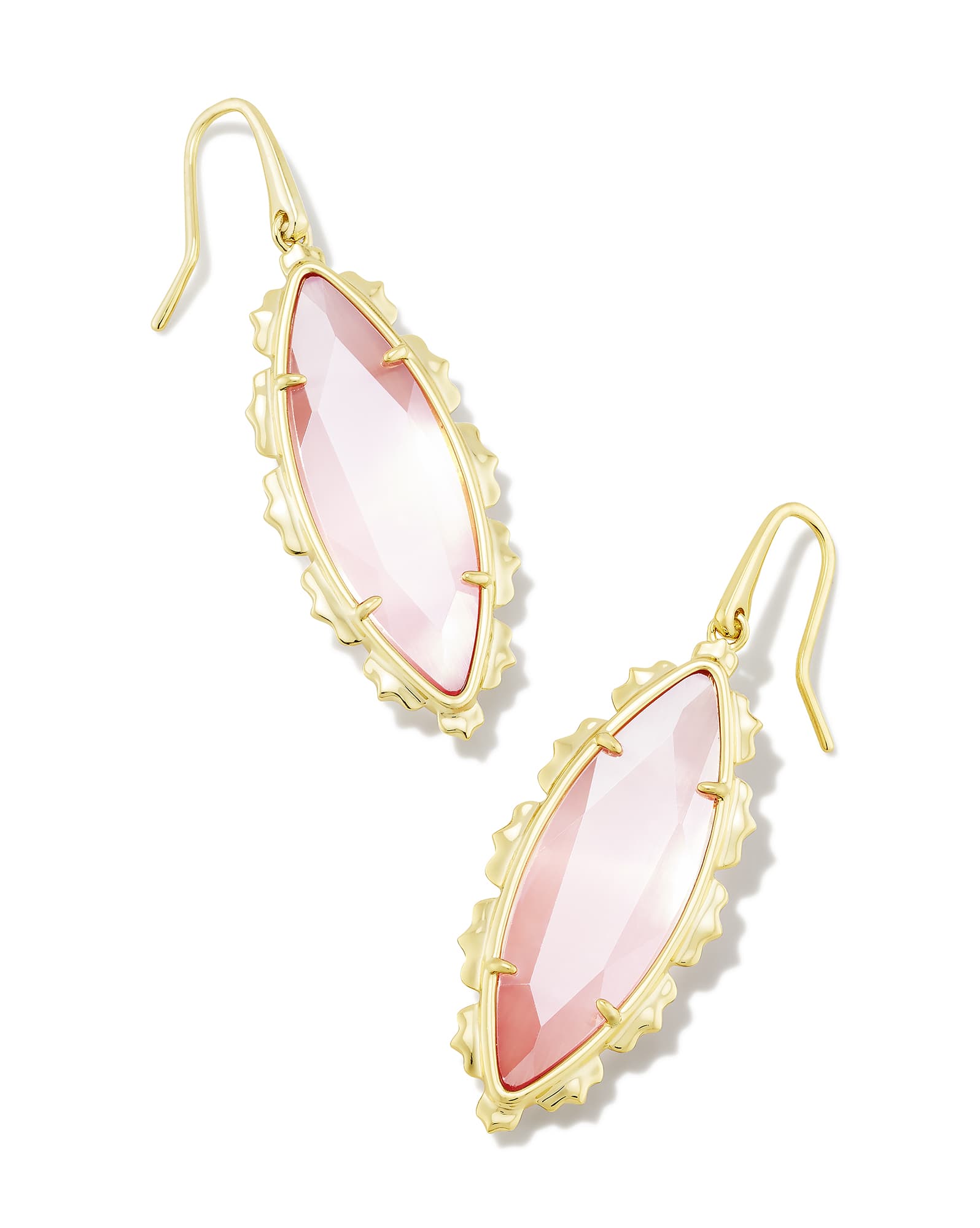 Genevieve Gold Drop Earrings in Luster Plated Pink Cat's Eye Glass