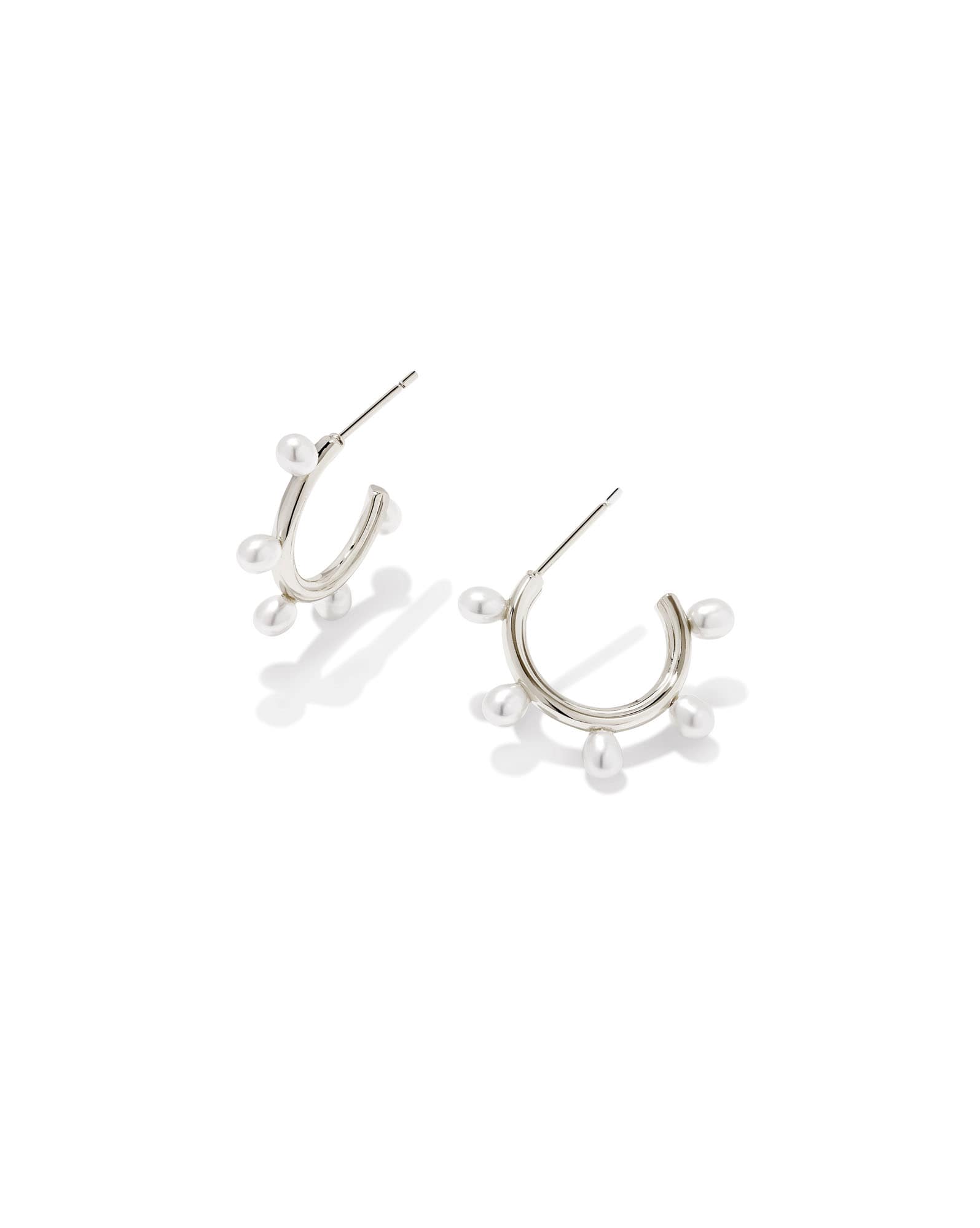 Leighton Silver Pearl Huggie Earrings in Freshwater Cultured Pearl