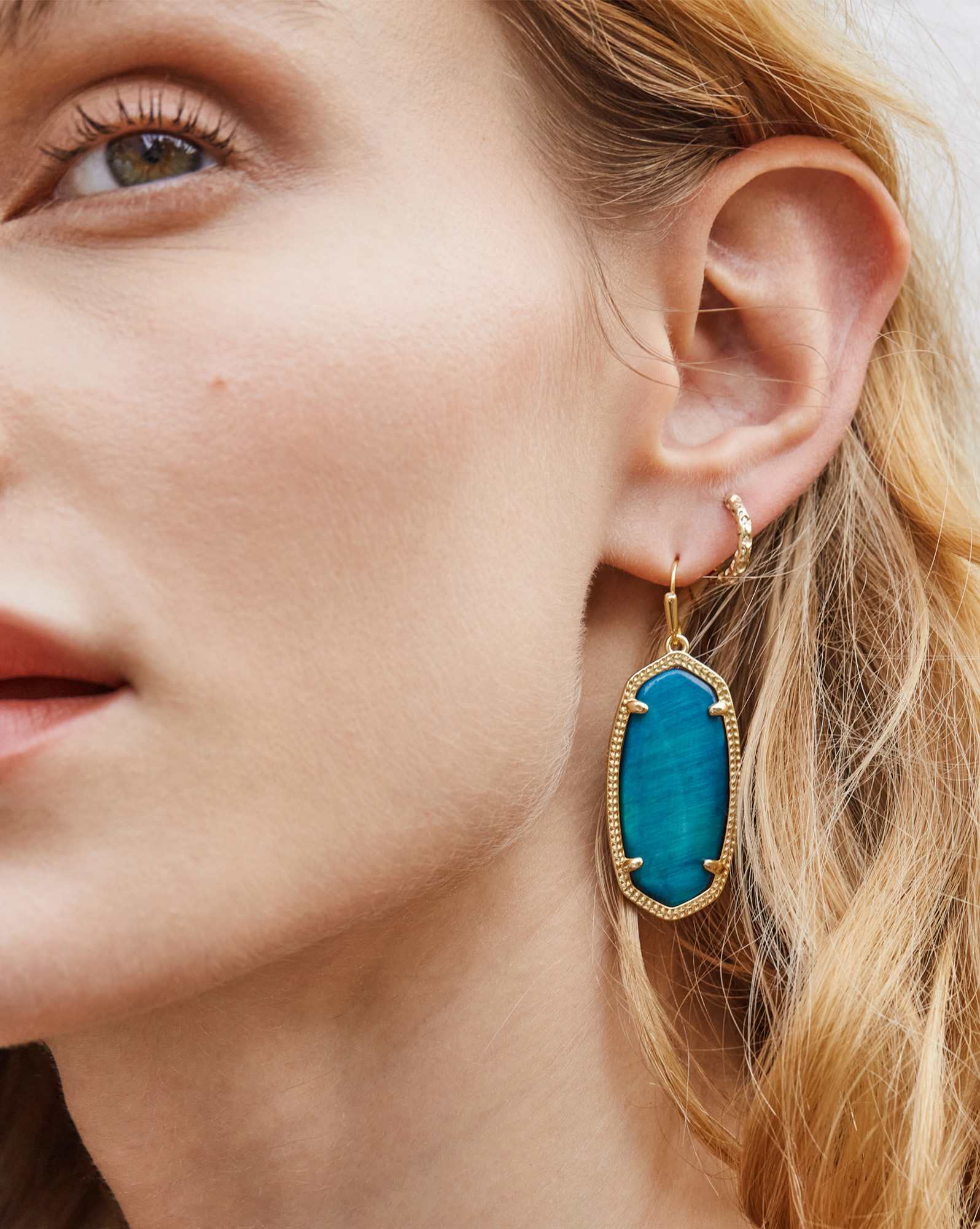 Elle Gold Drop Earrings in Teal Tiger's Eye