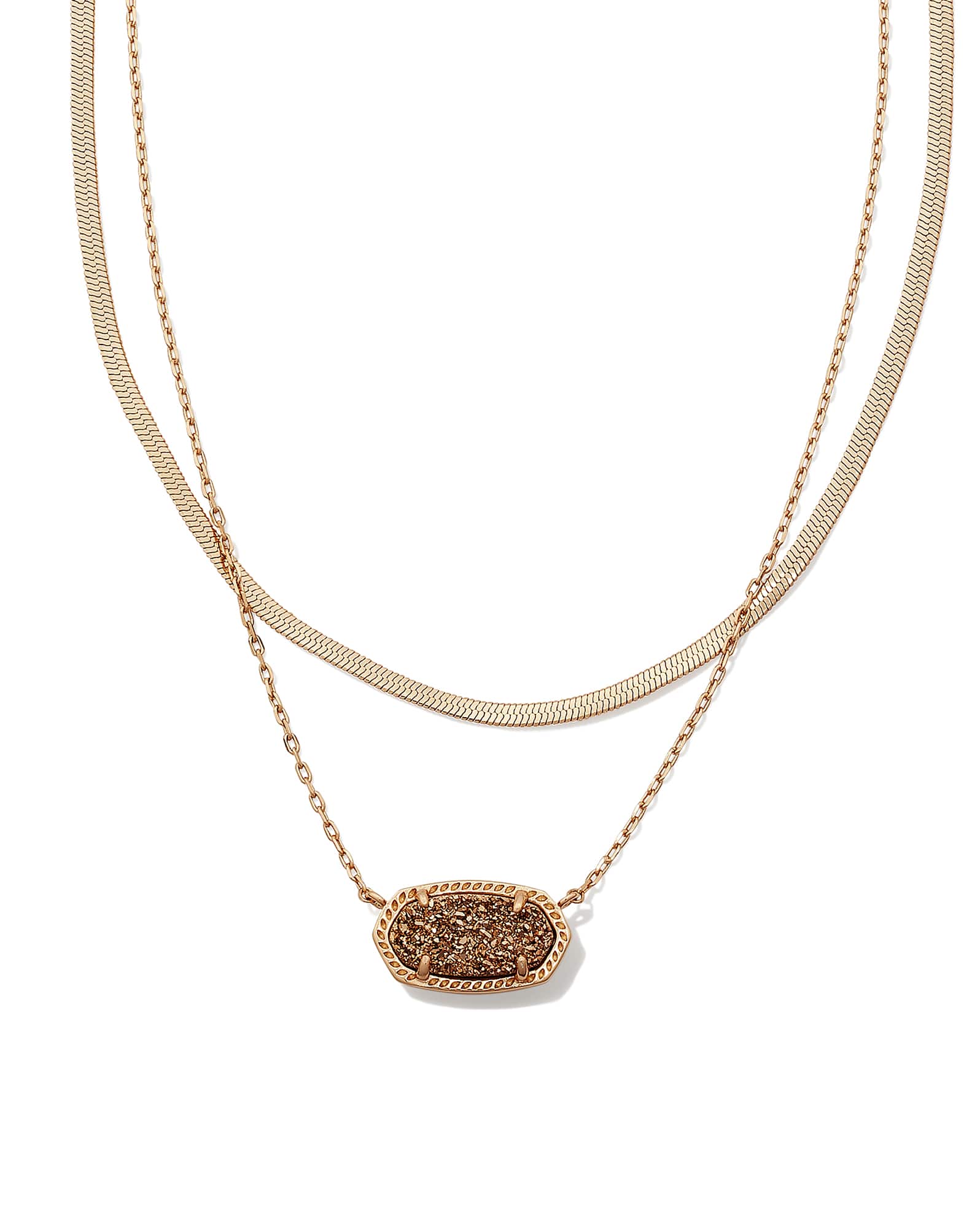 Elisa Herringbone Rose Gold Multi Strand Necklace in Rose Gold Drusy