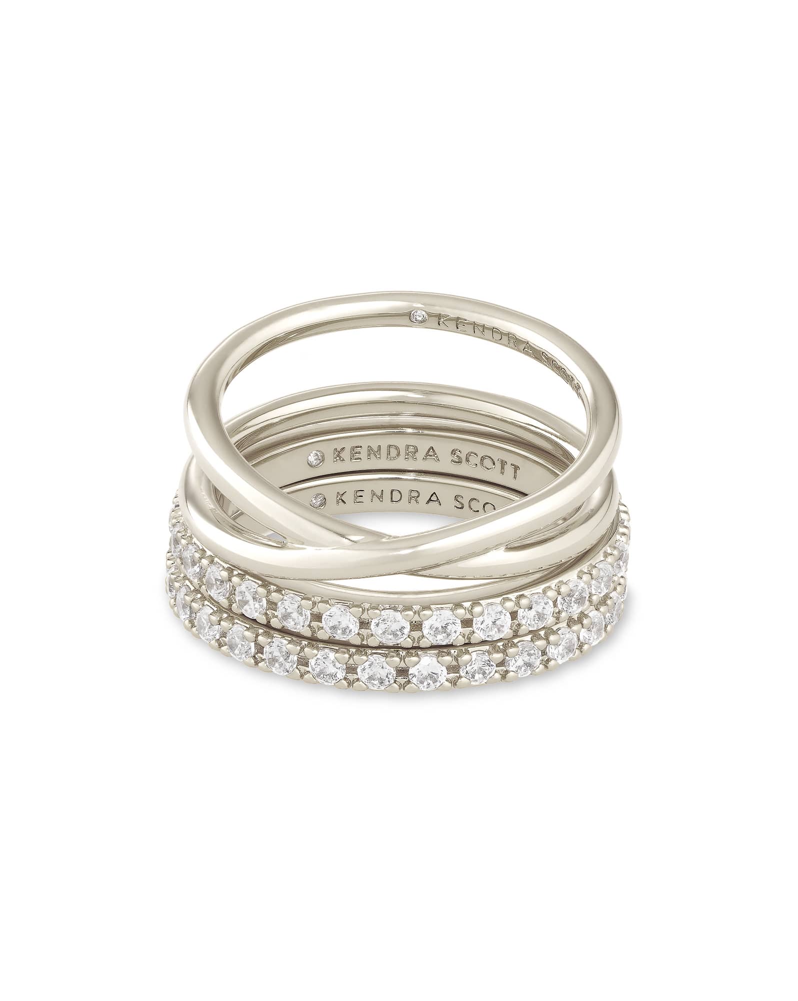 Livy Silver Rings Set of 3 in White Crystal