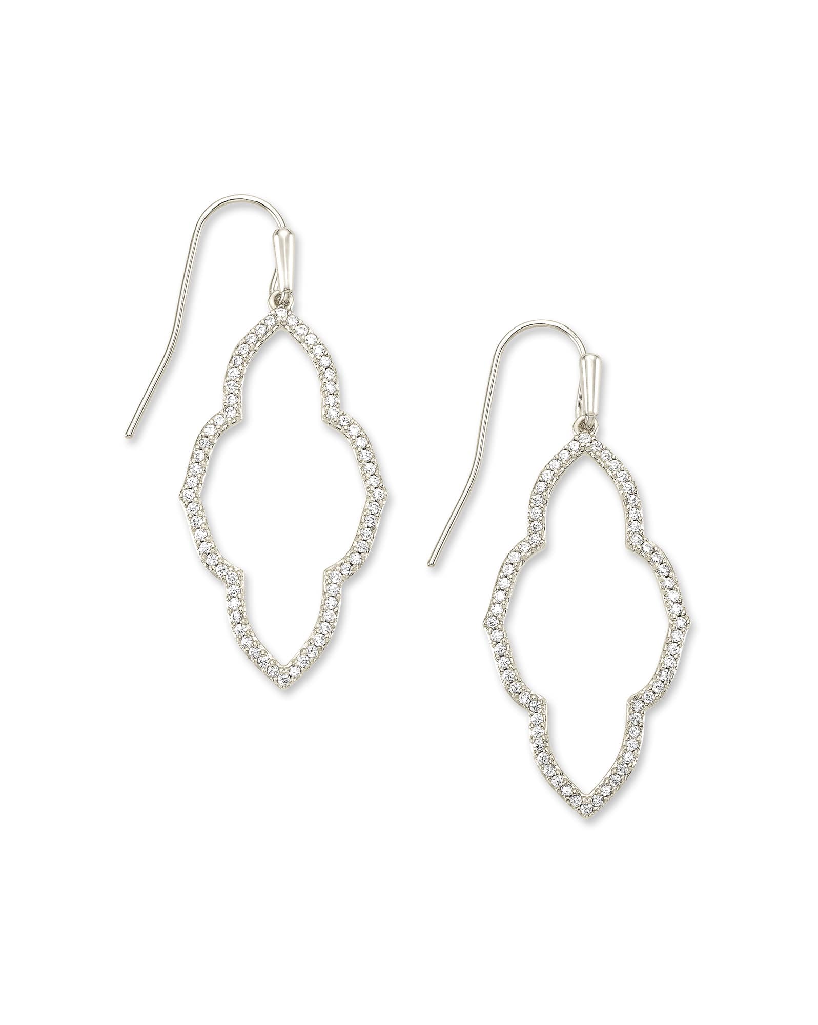 Abbie Silver Small Open Frame Earrings in White Crystal