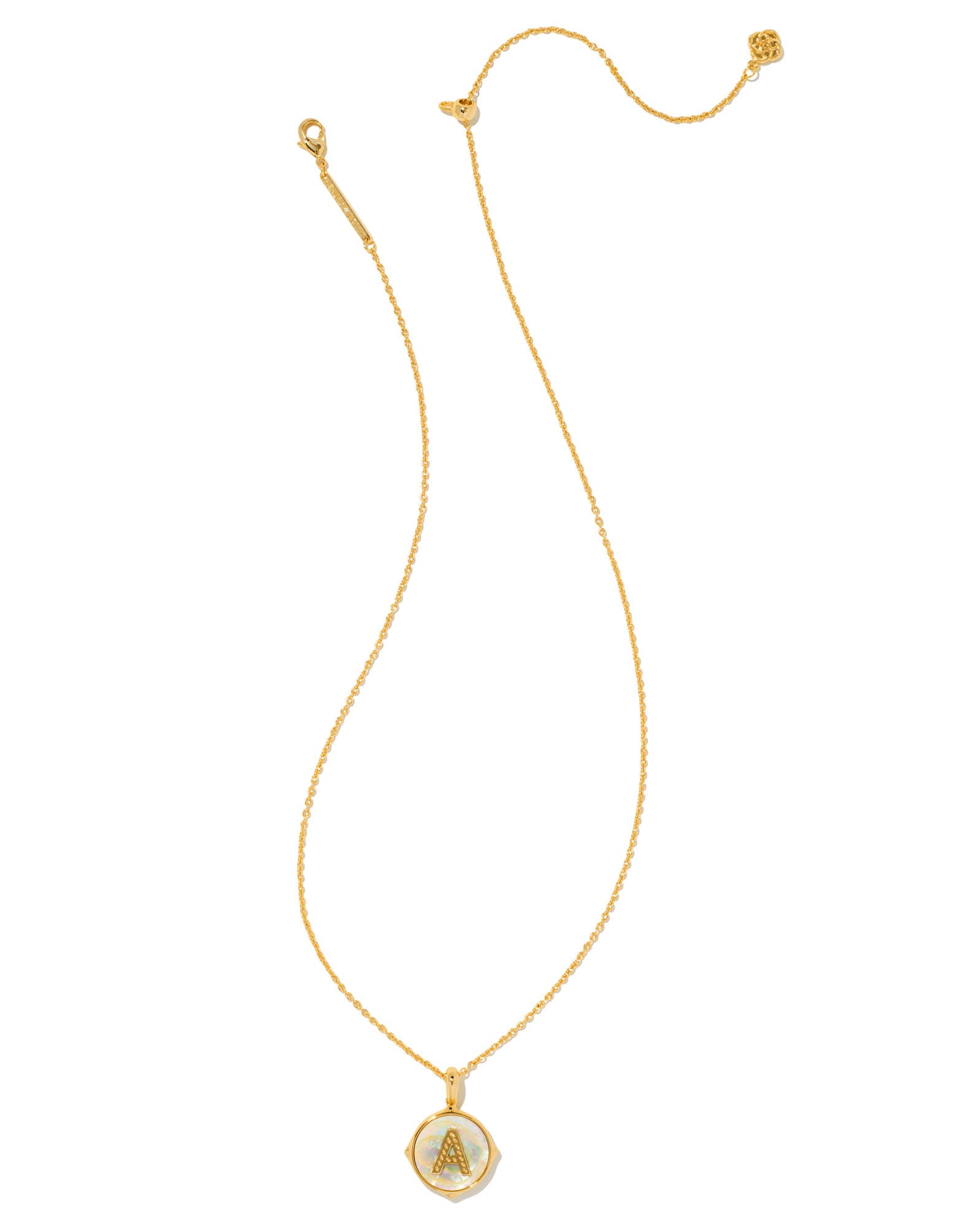 Letter A Gold Disc Reversible Pendant Necklace in Iridescent Abalone