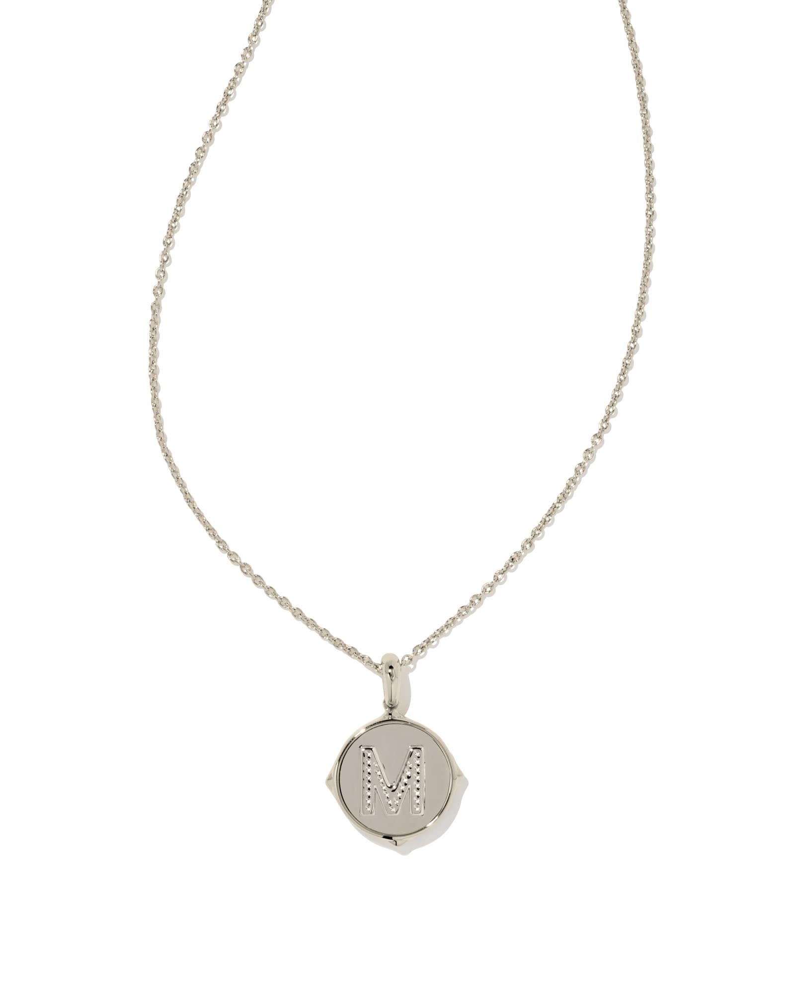 Letter M Silver Disc Reversible Pendant Necklace in Black Mother-of-Pearl