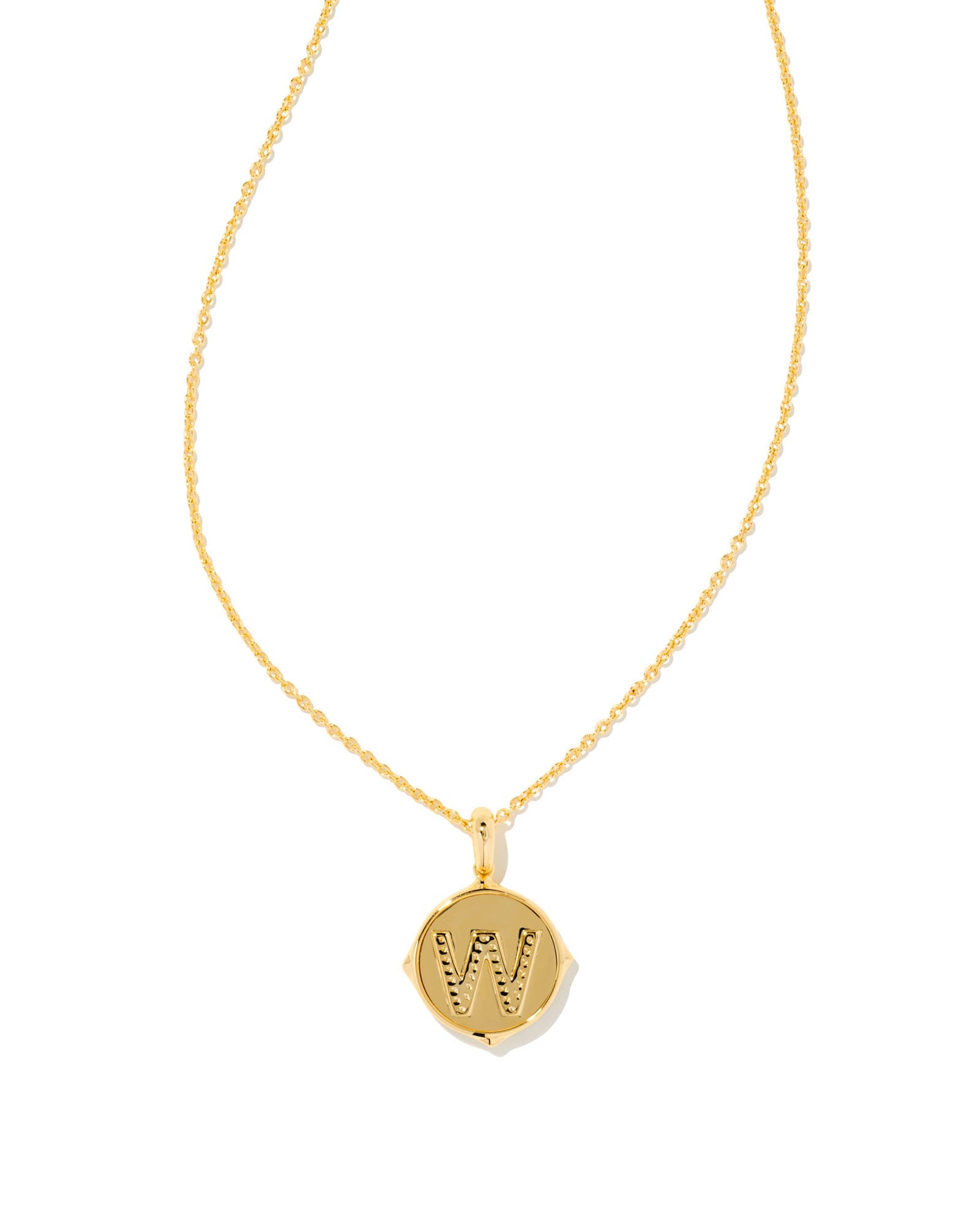 Letter W Gold Disc Reversible Pendant Necklace in Iridescent Abalone