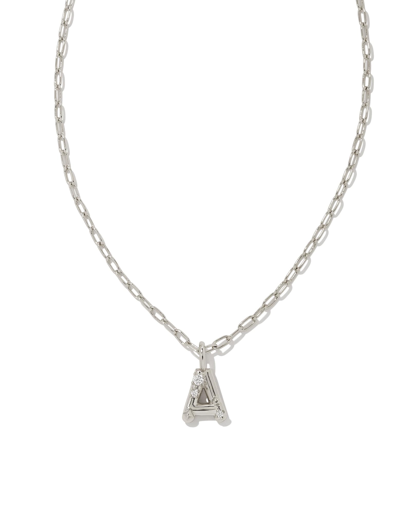Crystal Letter A Silver Short Pendant Necklace in White Crystal