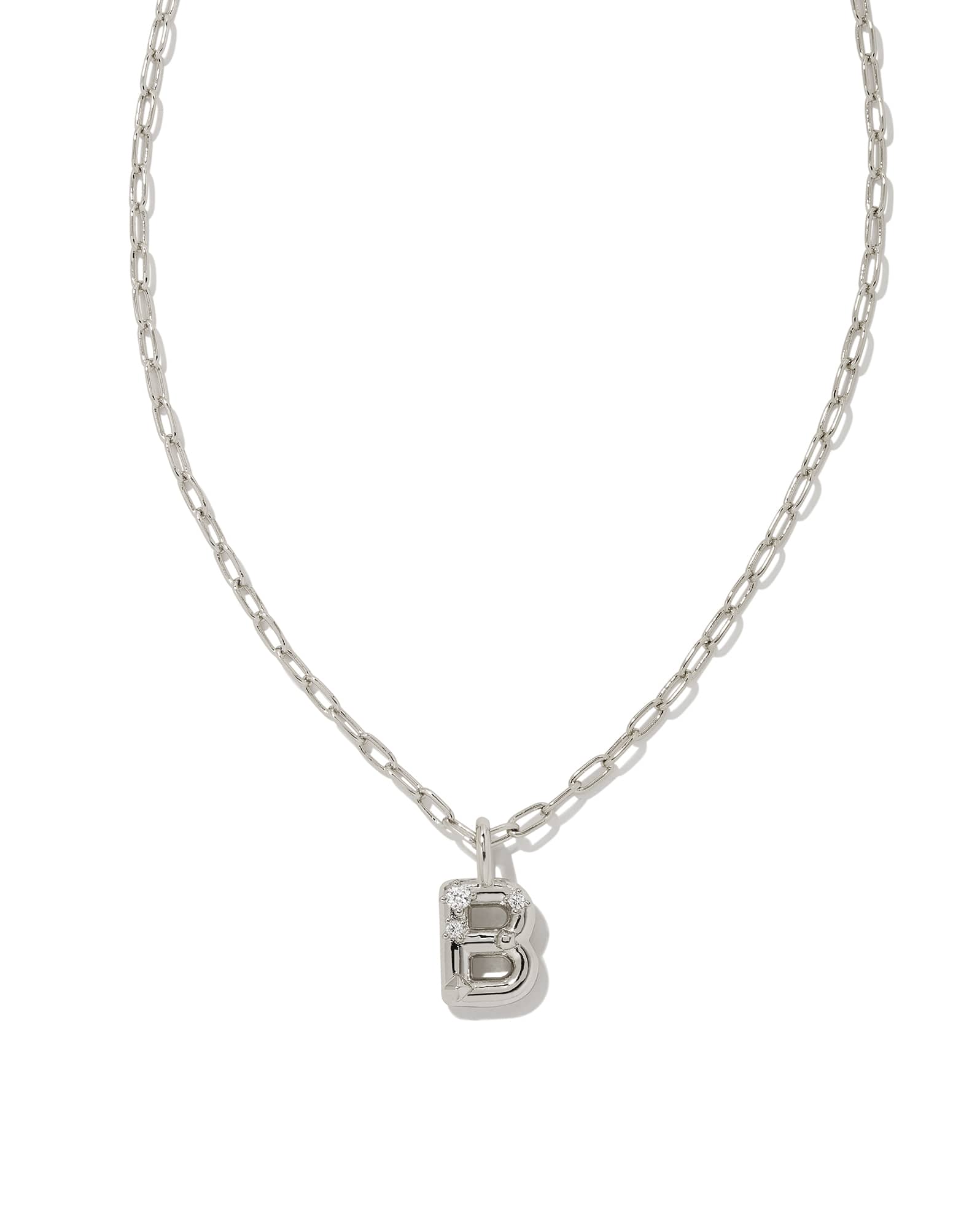 Crystal Letter B Silver Short Pendant Necklace in White Crystal