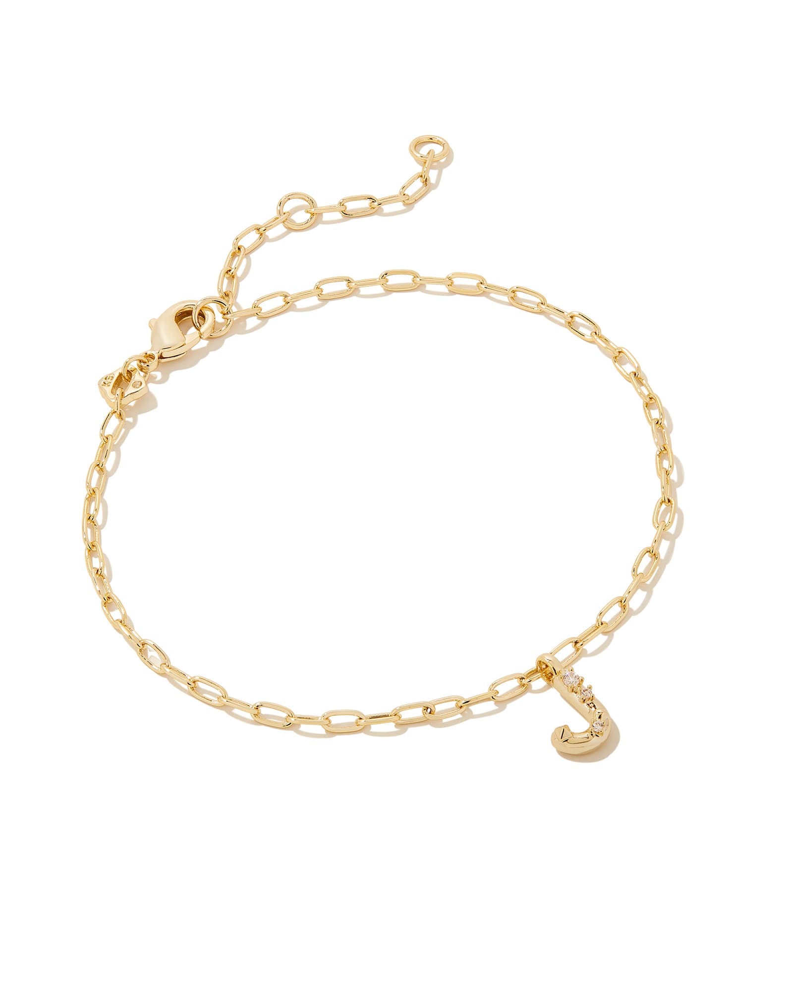 Crystal Letter J Gold Delicate Chain Bracelet in White Crystal