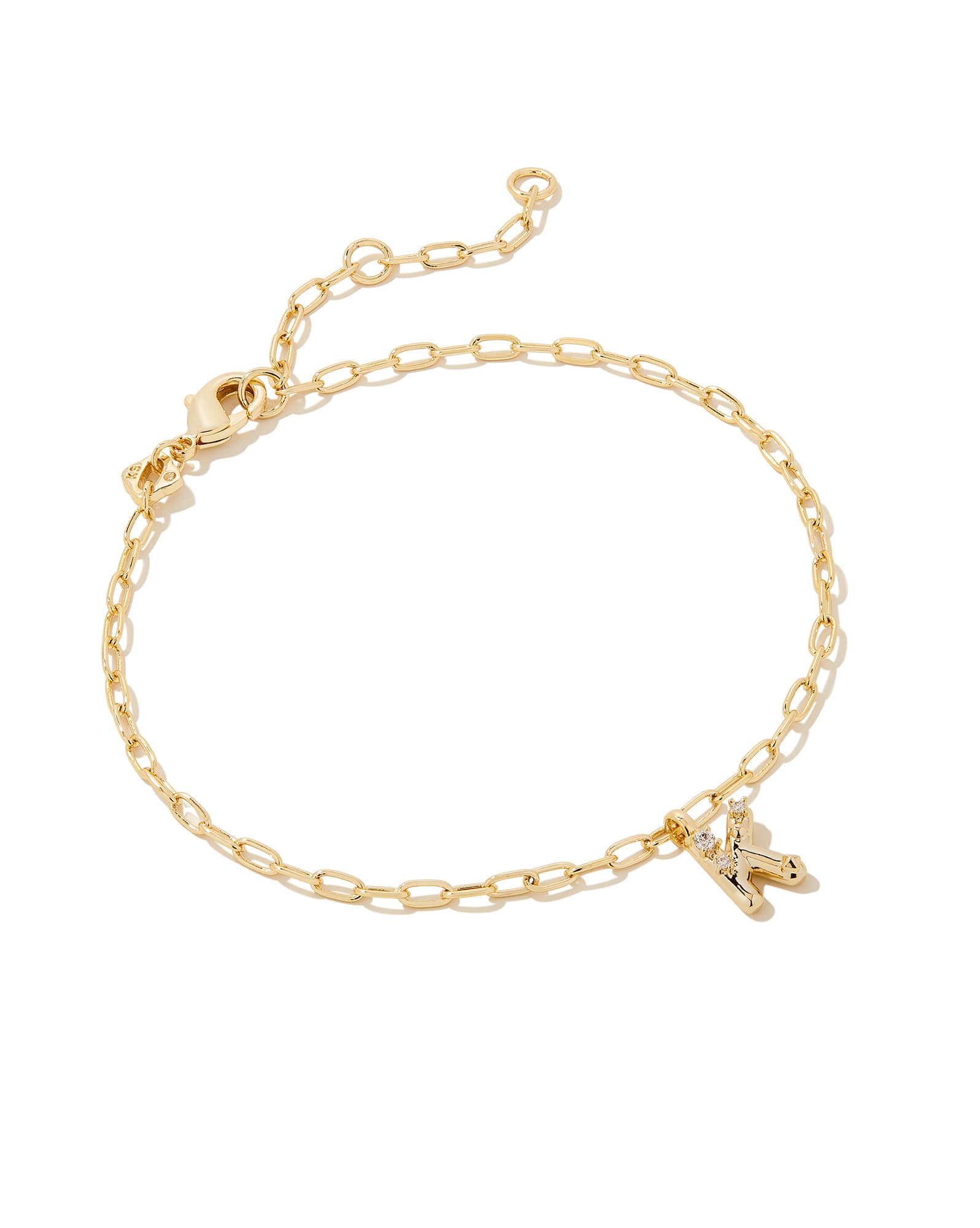 Crystal Letter K Gold Delicate Chain Bracelet in White Crystal