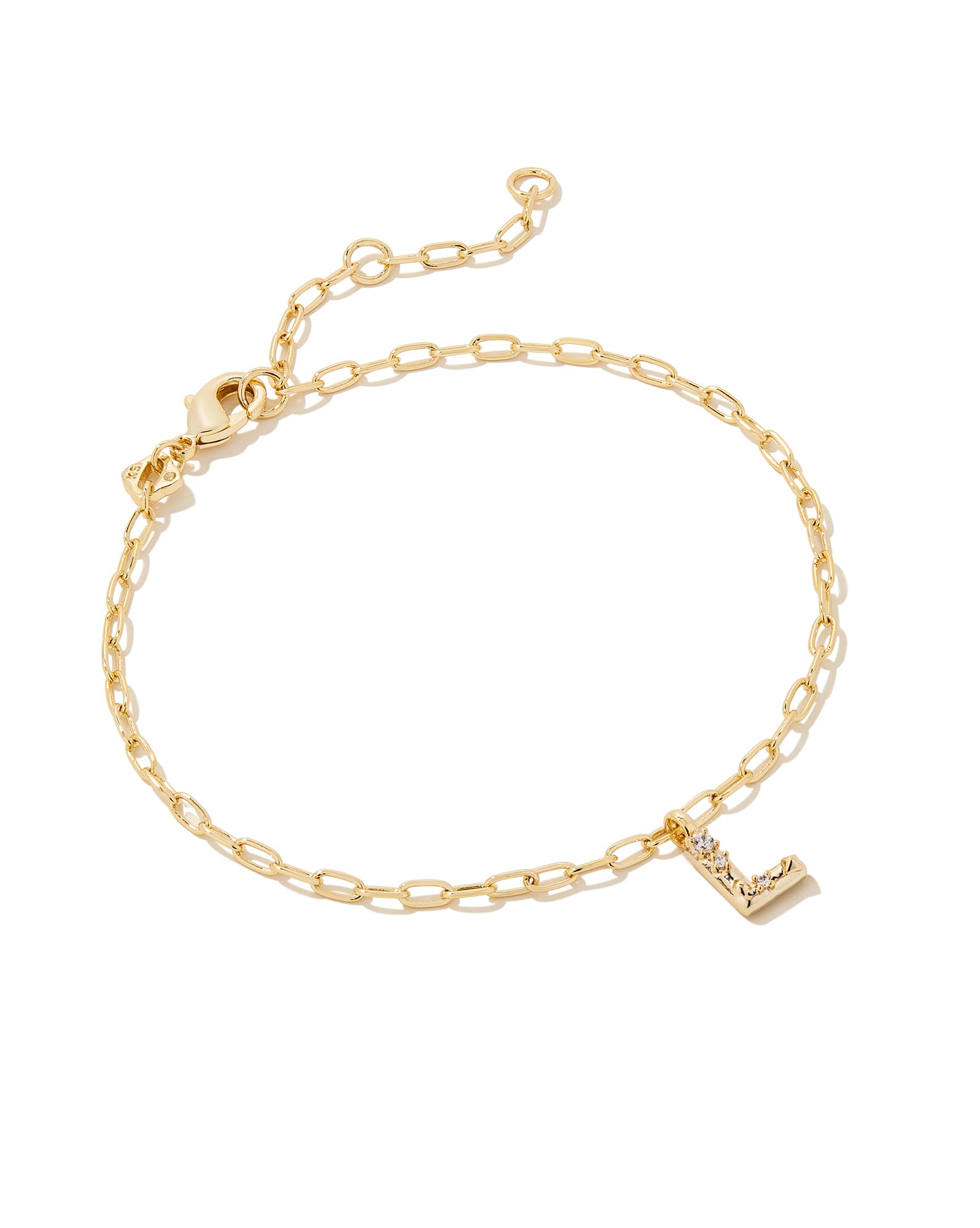 Crystal Letter L Gold Delicate Chain Bracelet in White Crystal