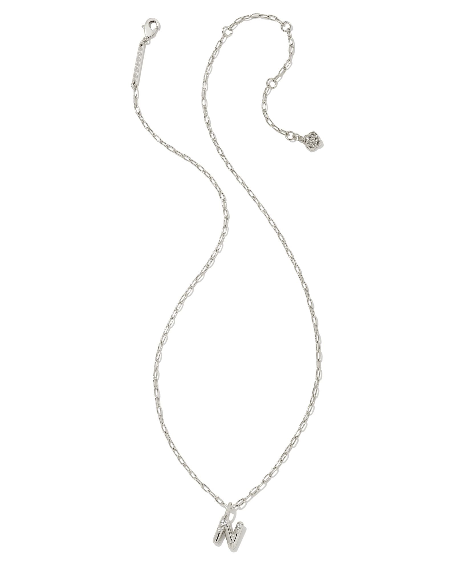 Crystal Letter N Silver Short Pendant Necklace in White Crystal