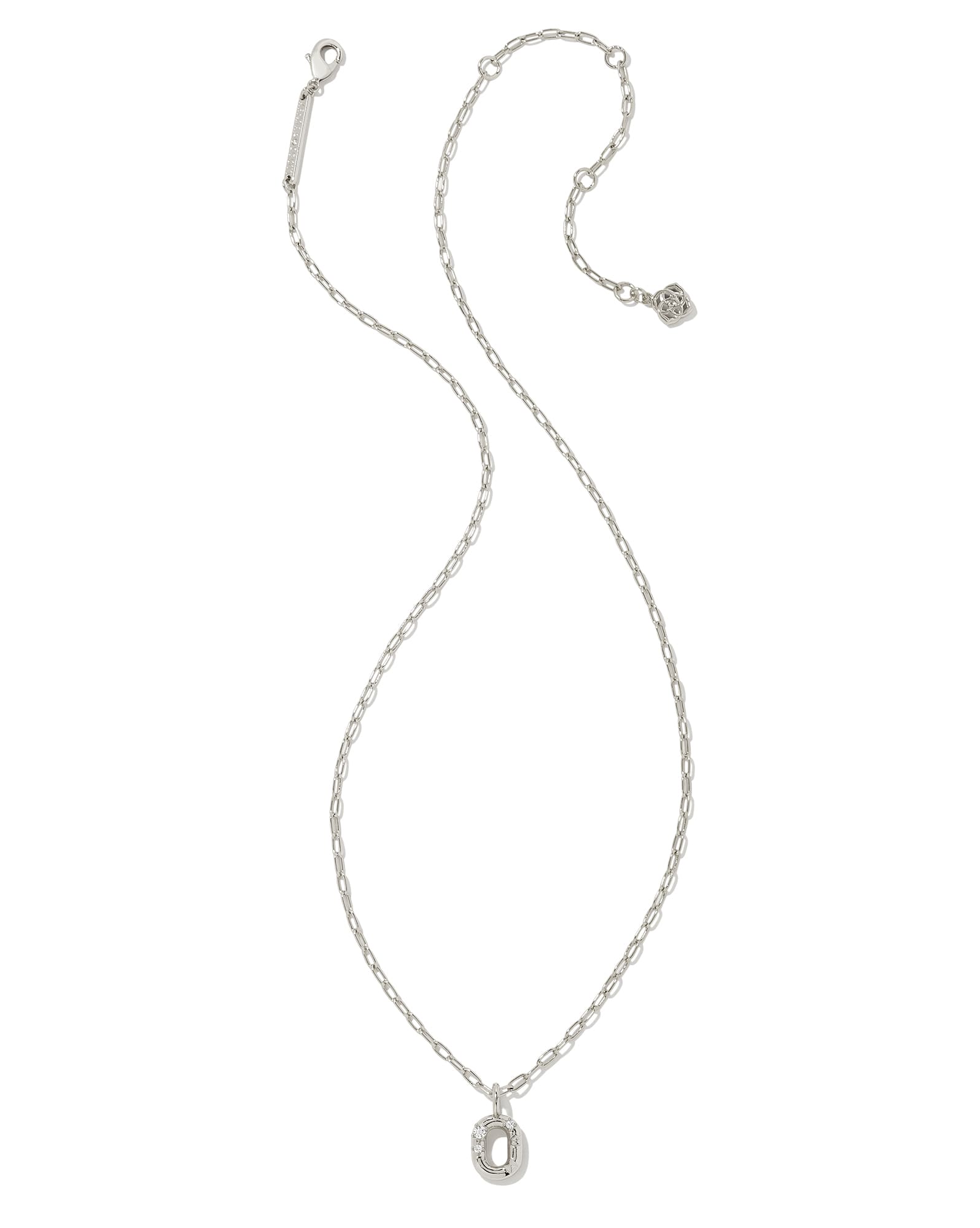 Crystal Letter O Silver Short Pendant Necklace in White Crystal