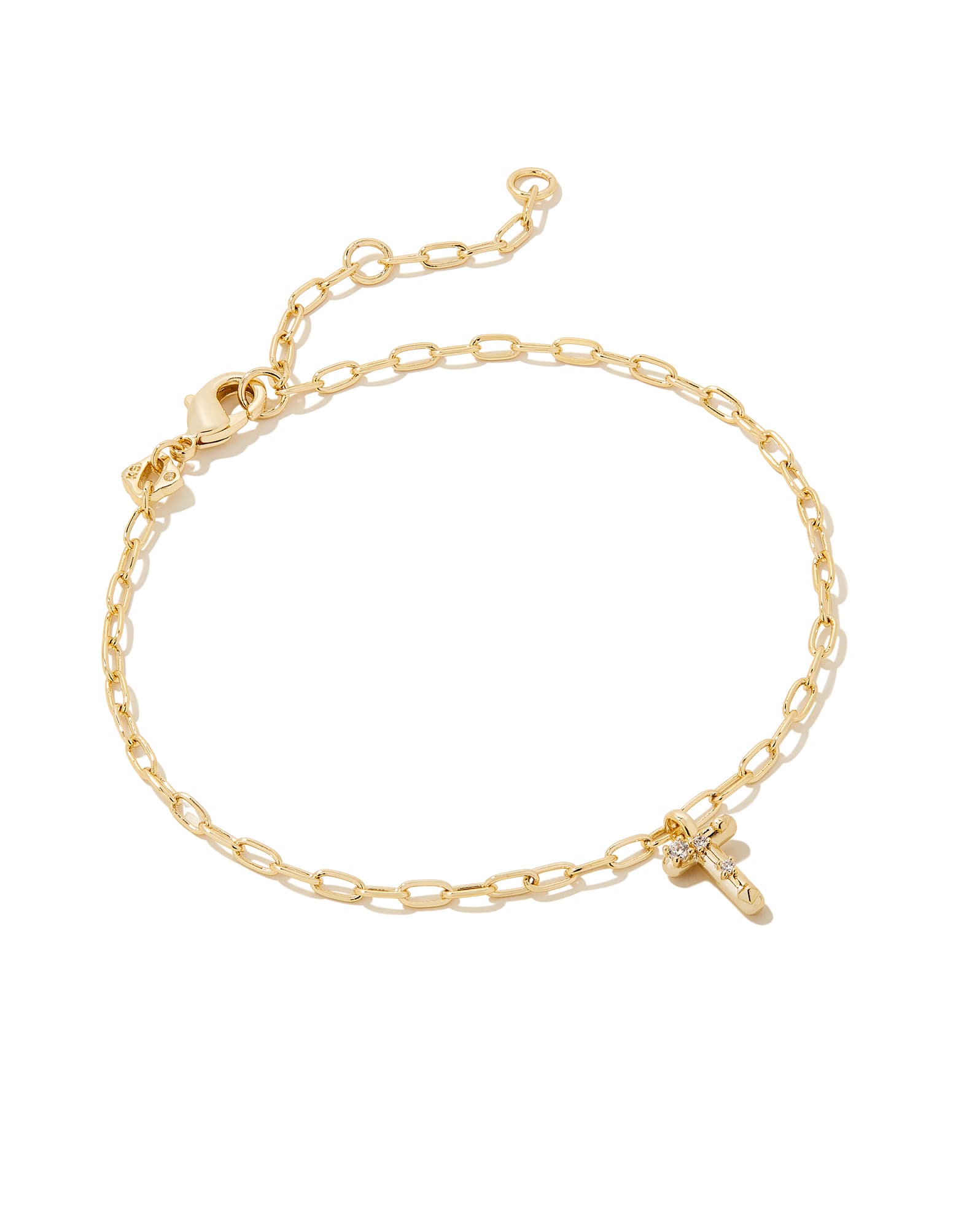 Crystal Letter T Gold Delicate Chain Bracelet in White Crystal