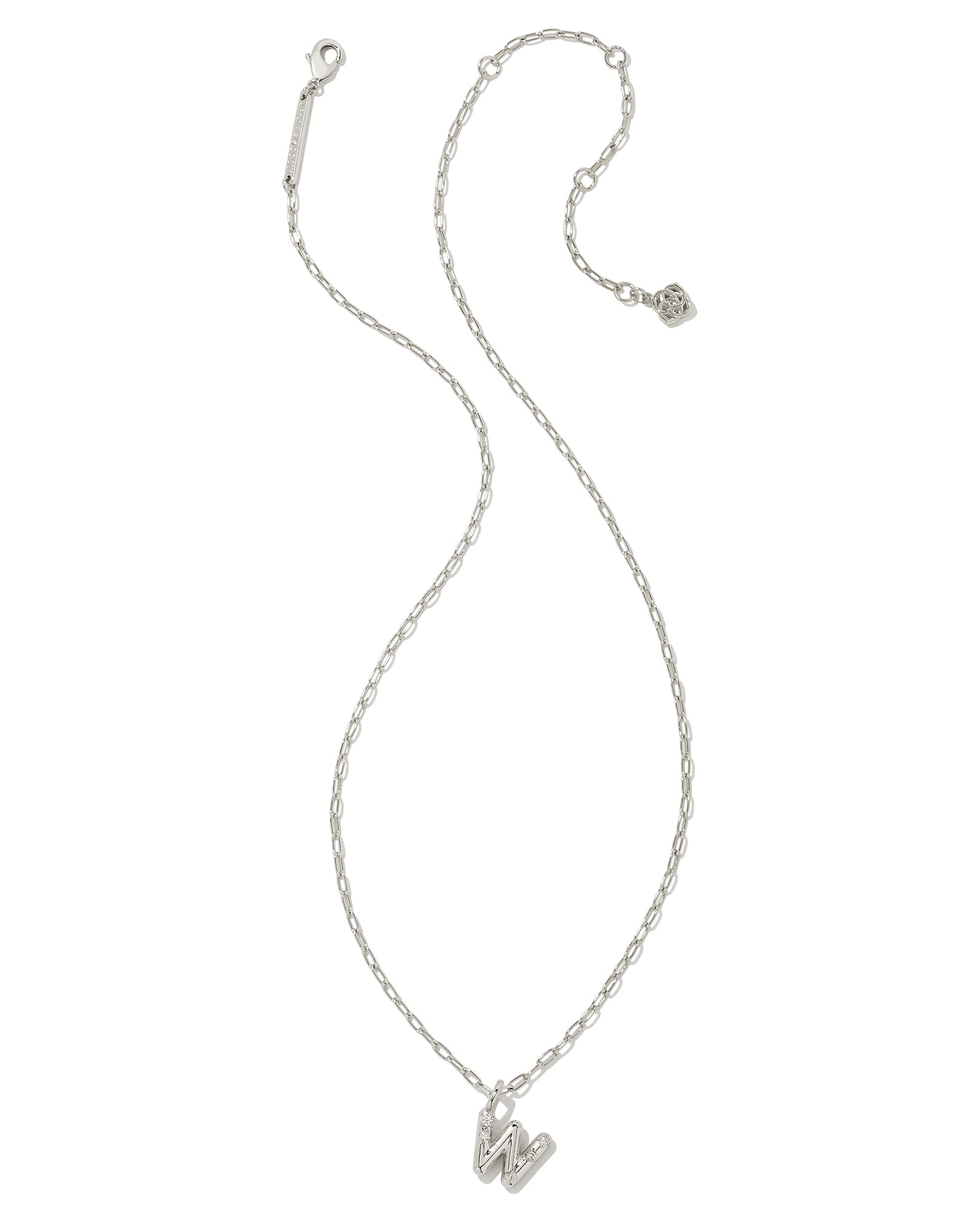 Crystal Letter W Silver Short Pendant Necklace in White Crystal