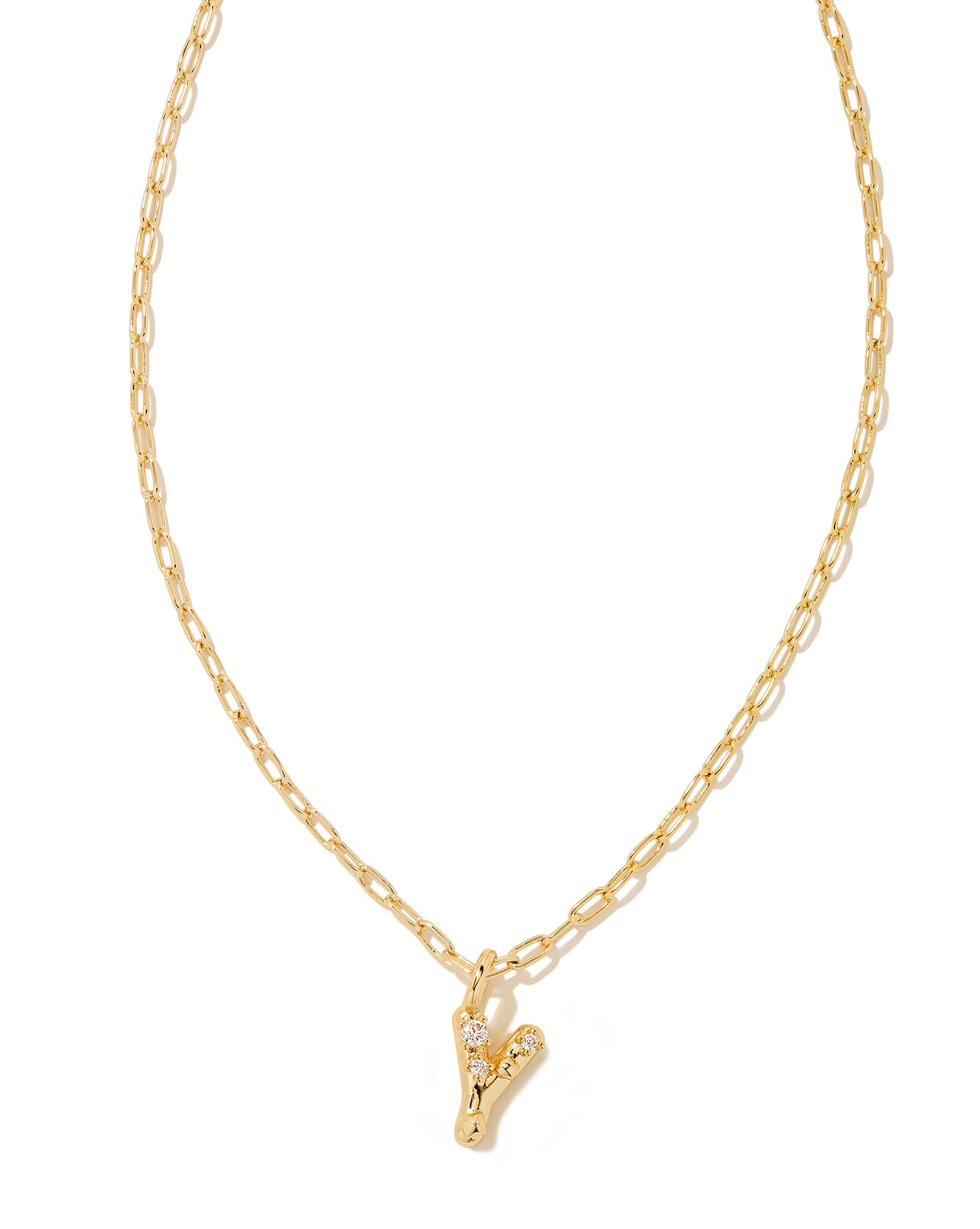 Crystal Letter Y Gold Short Pendant Necklace in White Crystal
