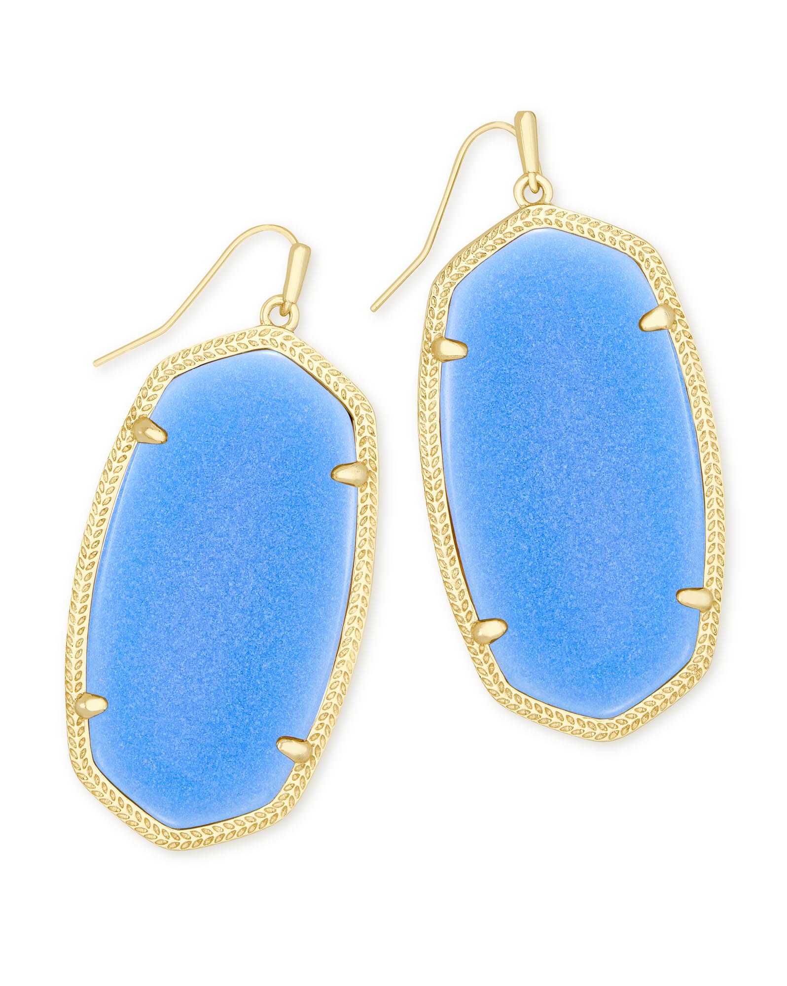 Danielle Gold Statement Earrings in Blue Glow in the Dark Glass