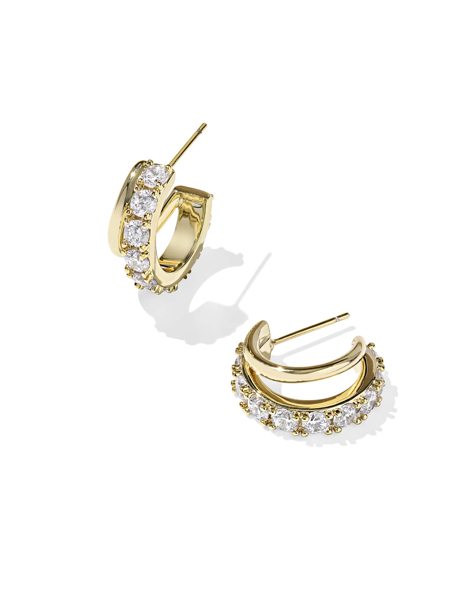 Livy Gold Huggie Earrings in White Crystal