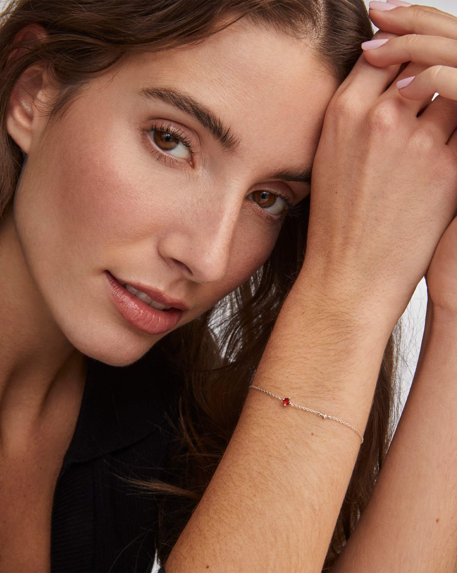 Maisie Sterling Silver Delicate Chain Bracelet in Red Garnet