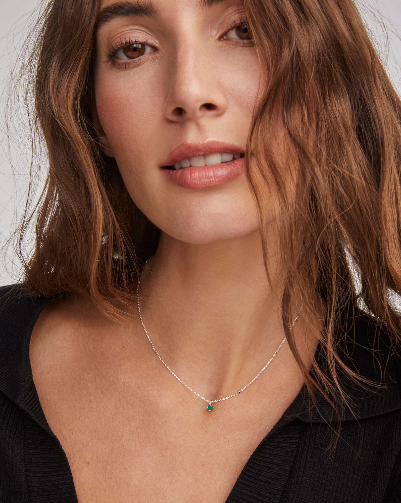 Maisie Sterling Silver Pendant Necklace in Green Onyx