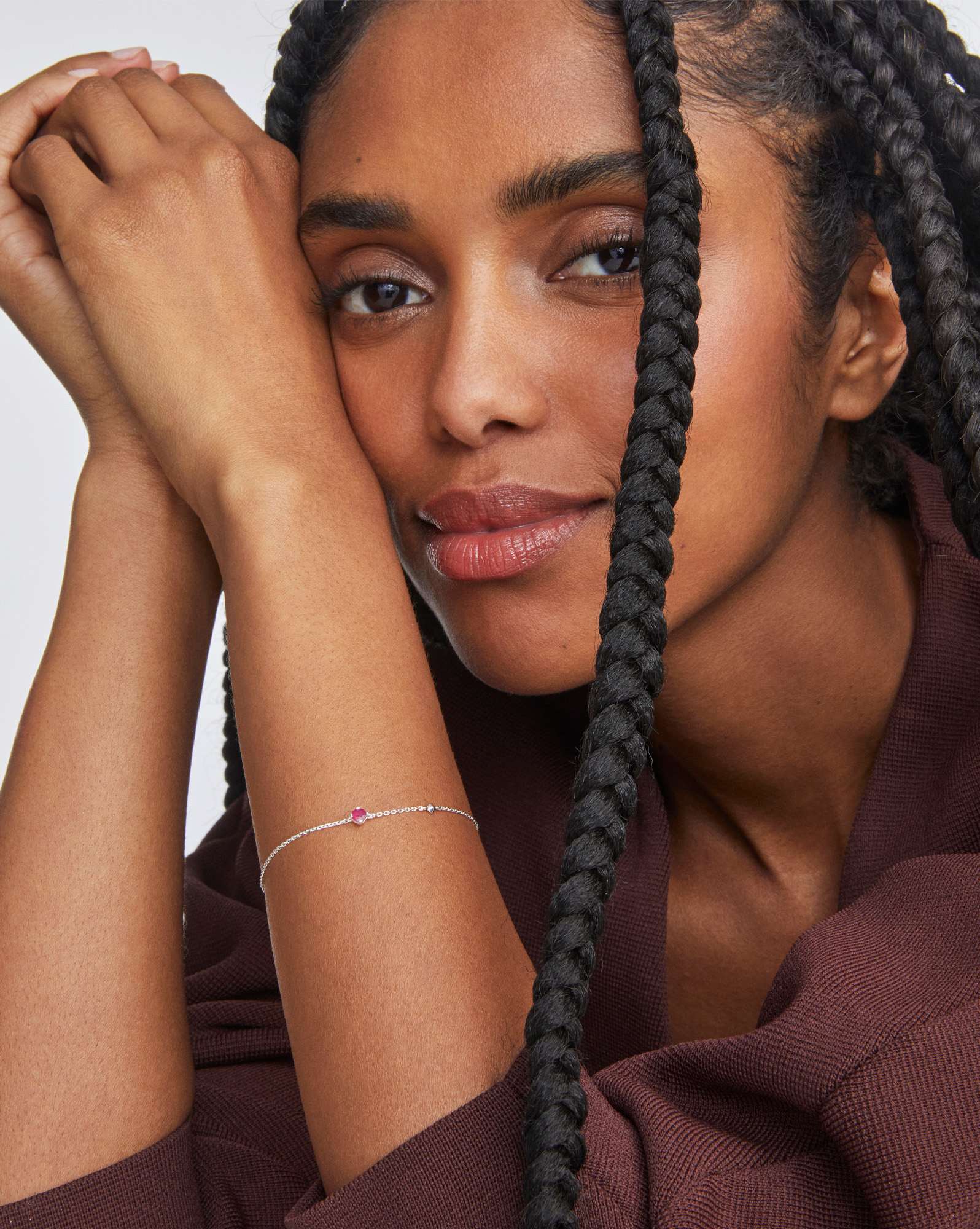 Maisie Sterling Silver Delicate Chain Bracelet in Ruby