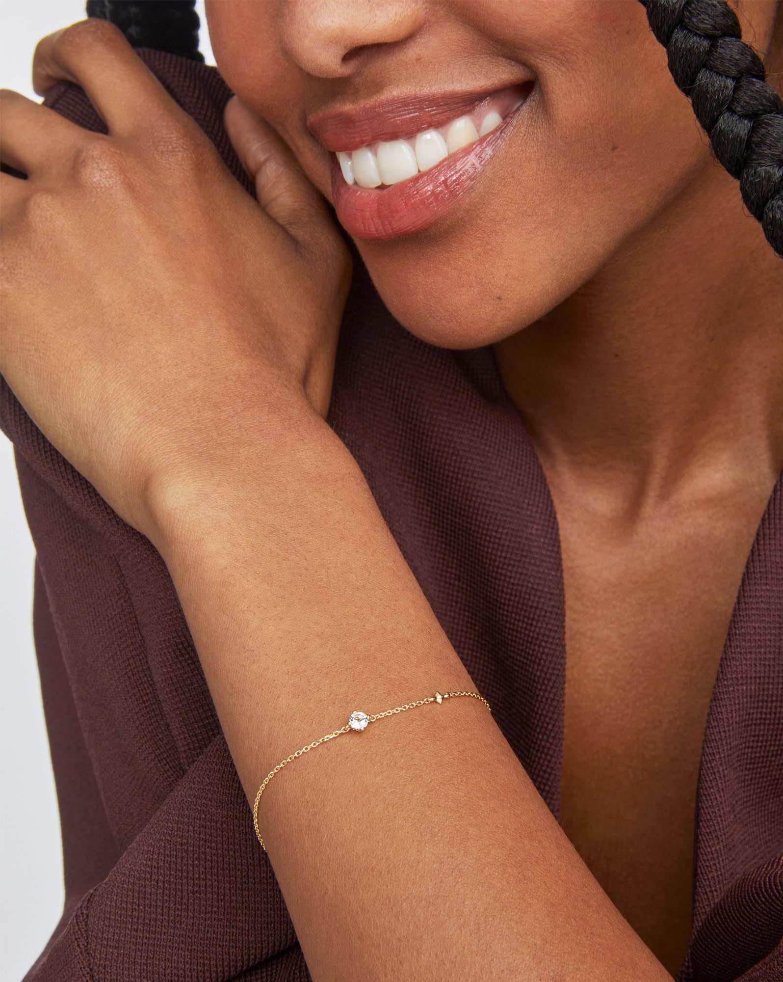 Maisie 18k Gold Vermeil Delicate Chain Bracelet in White Topaz