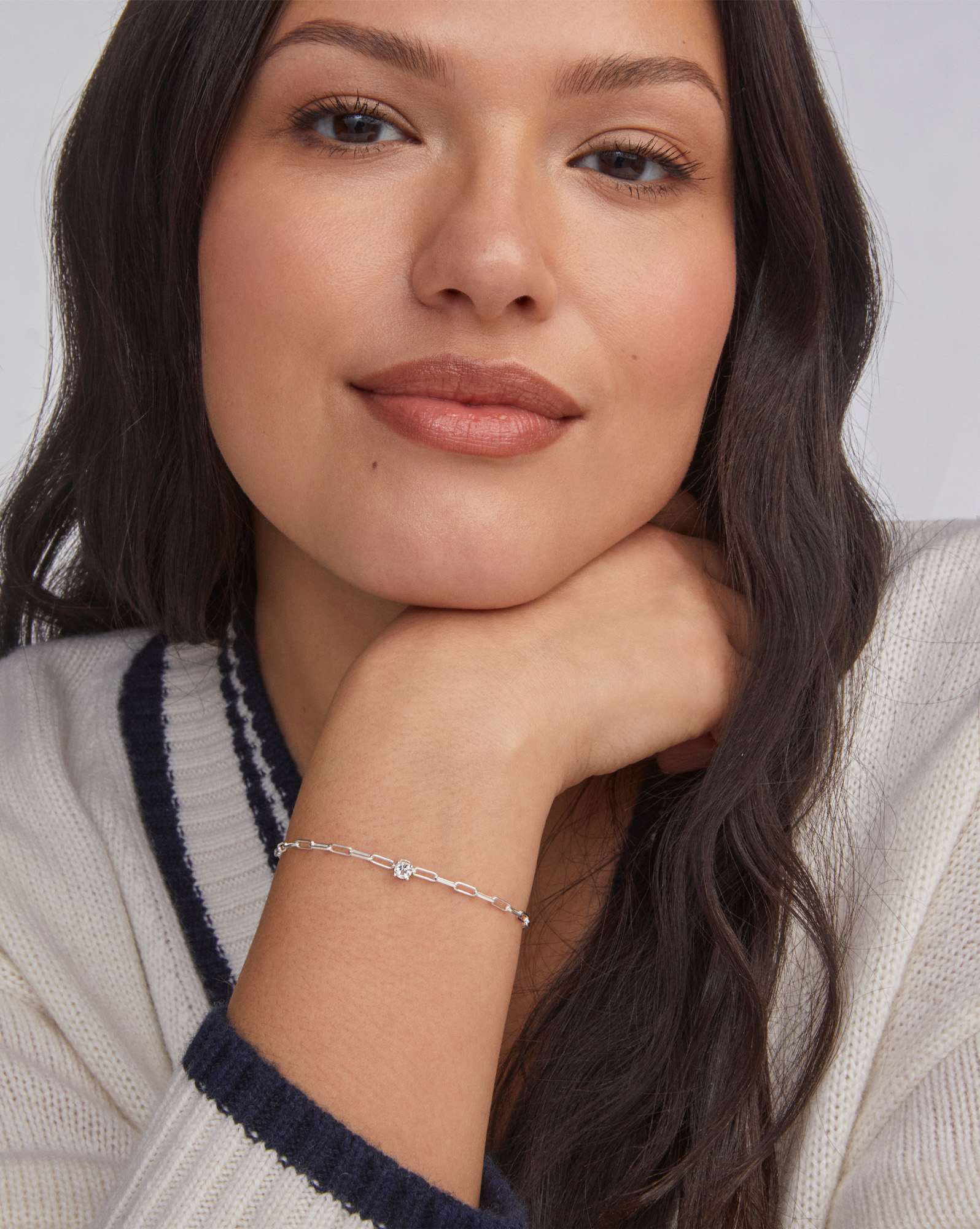 Virginia Sterling Silver Paperclip Bracelet in White Topaz