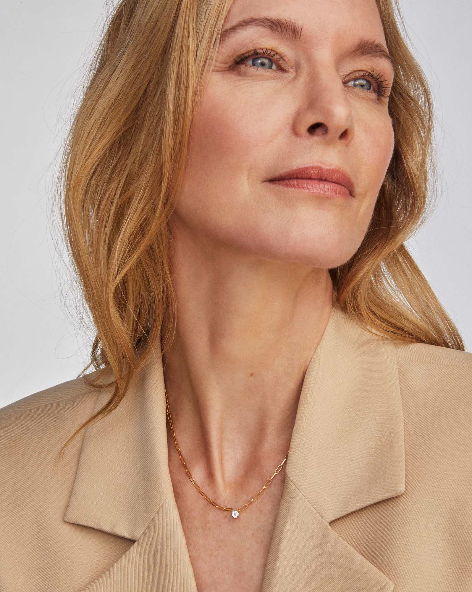 Virginia 18k Gold Vermeil Paperclip Necklace in White Topaz