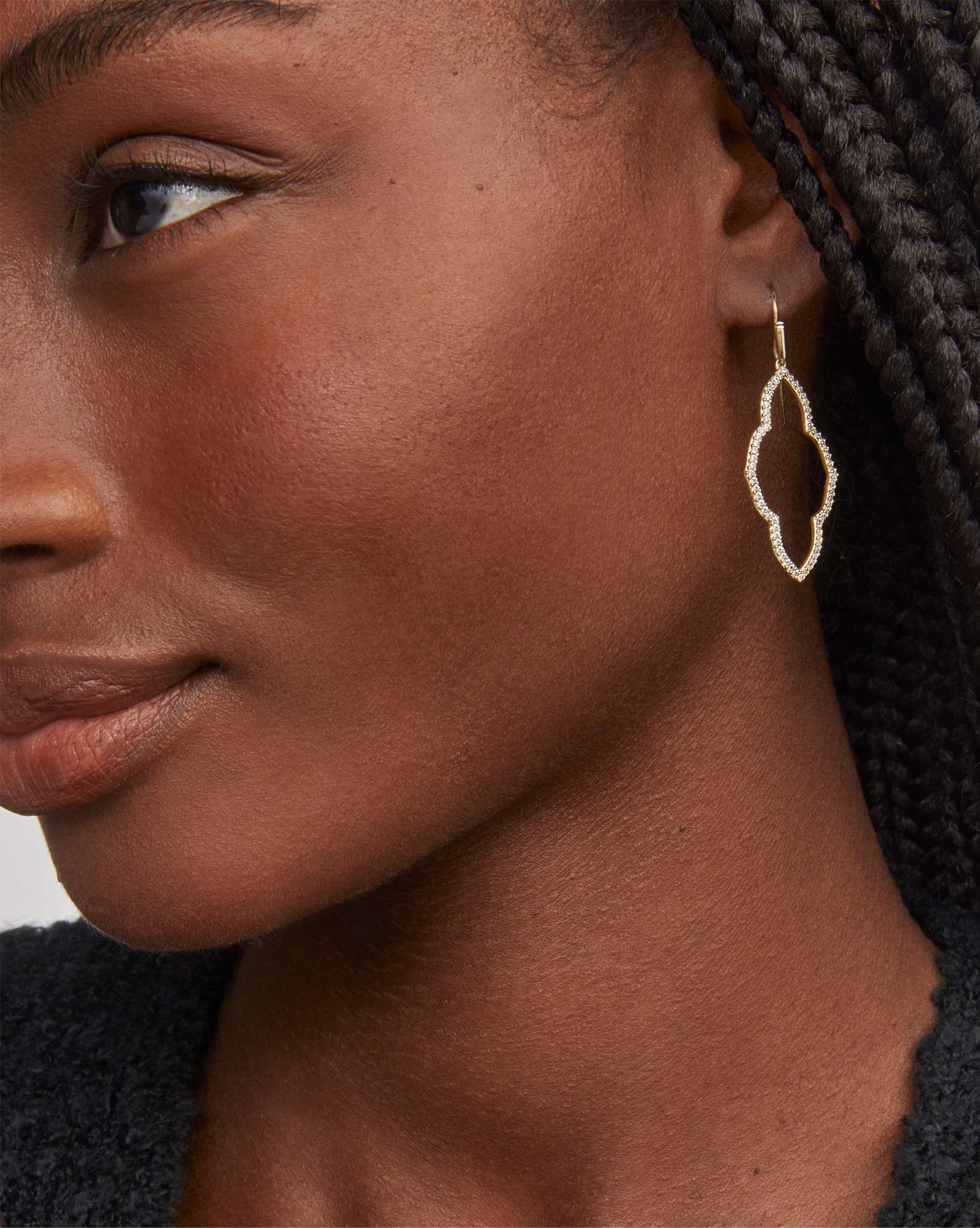 Abbie Gold Open Frame Earrings in White Crystal