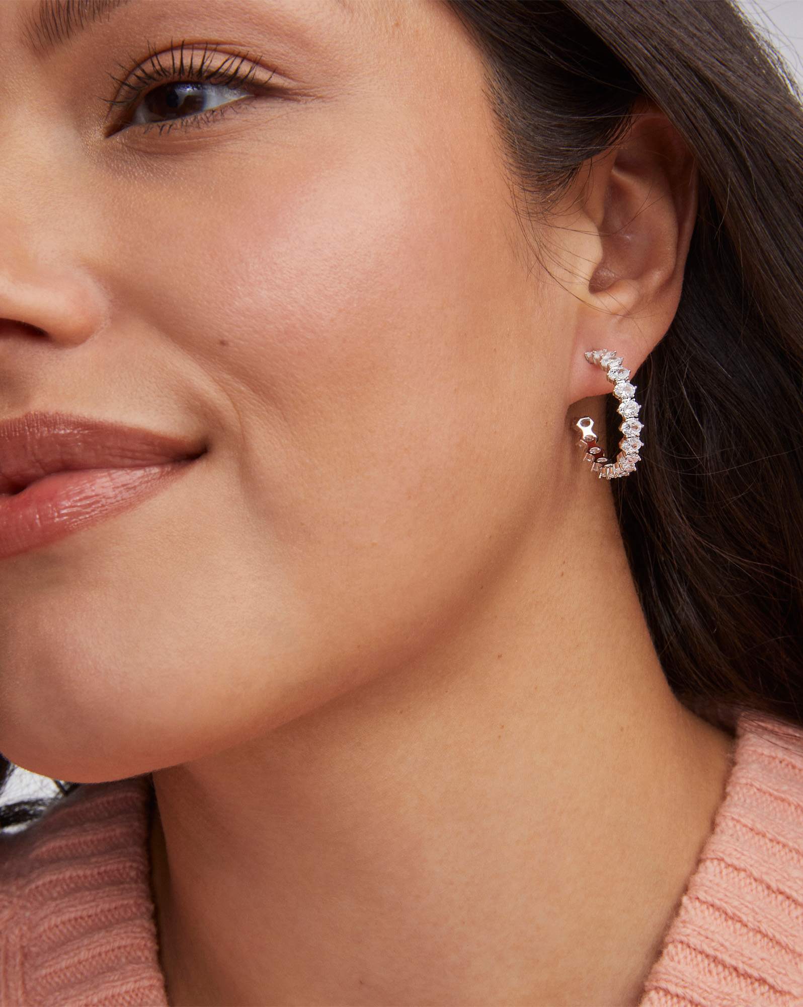 Cailin Silver Crystal Hoop Earrings in White CZ